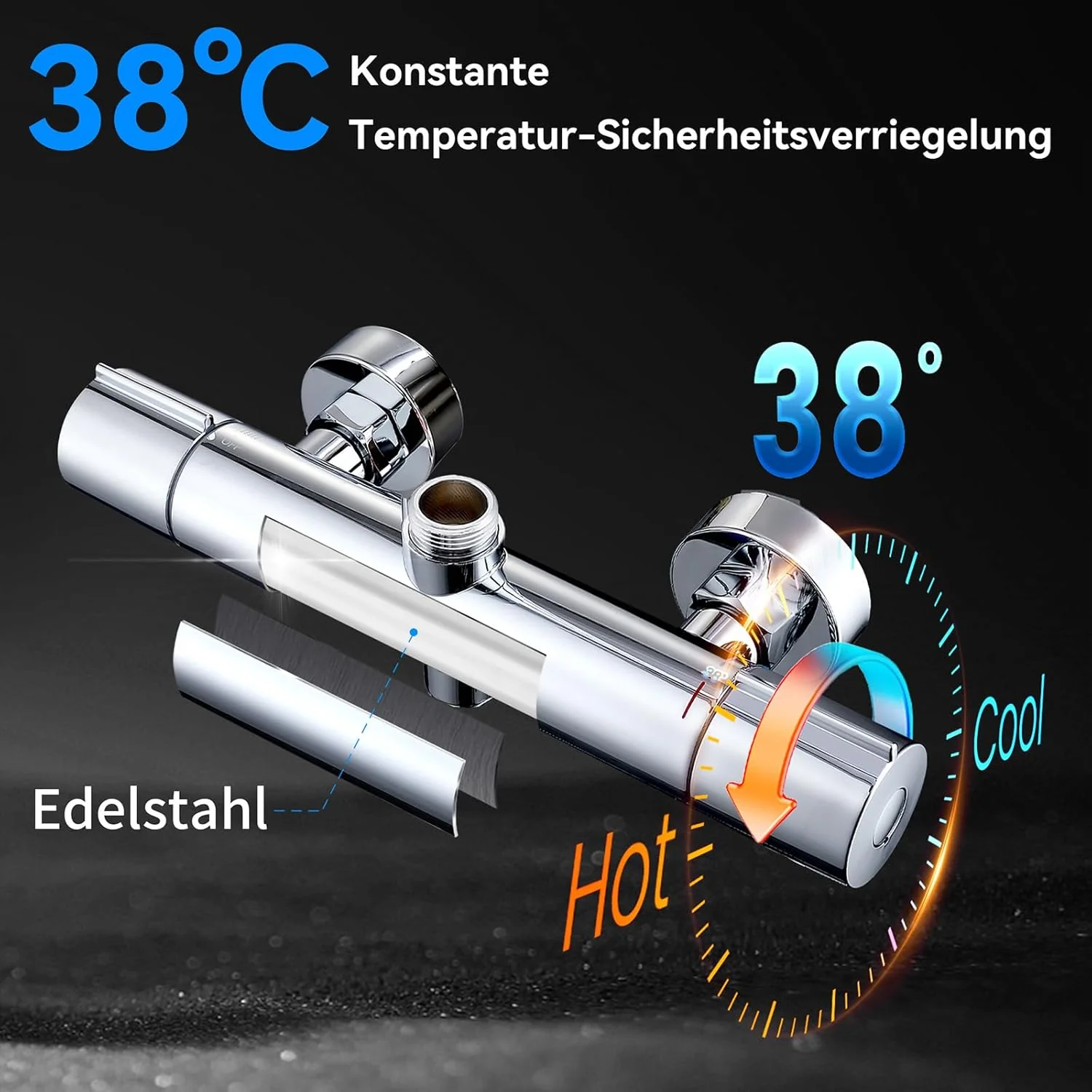 HOMELODY Duschsystem aus Edelstahl mit Thermostat Chrom - Duscharmatur Komplettset mit 3 Strahlarten - Image 4
