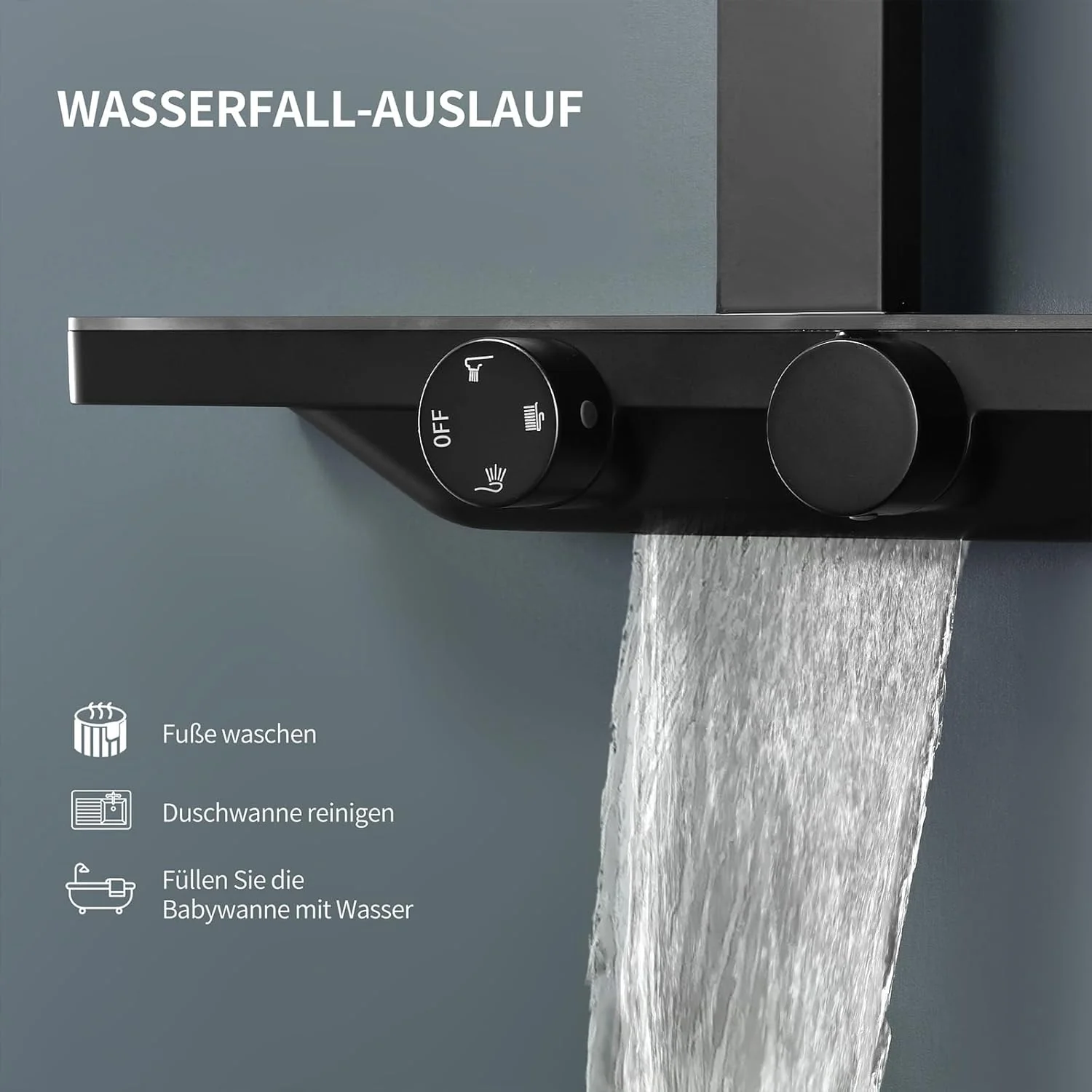 HOMELODY Duschsystem mit Thermostat und Glasablage Schwarz - Duscharmatur Komplettset mit 30x20 cm R - Image 5