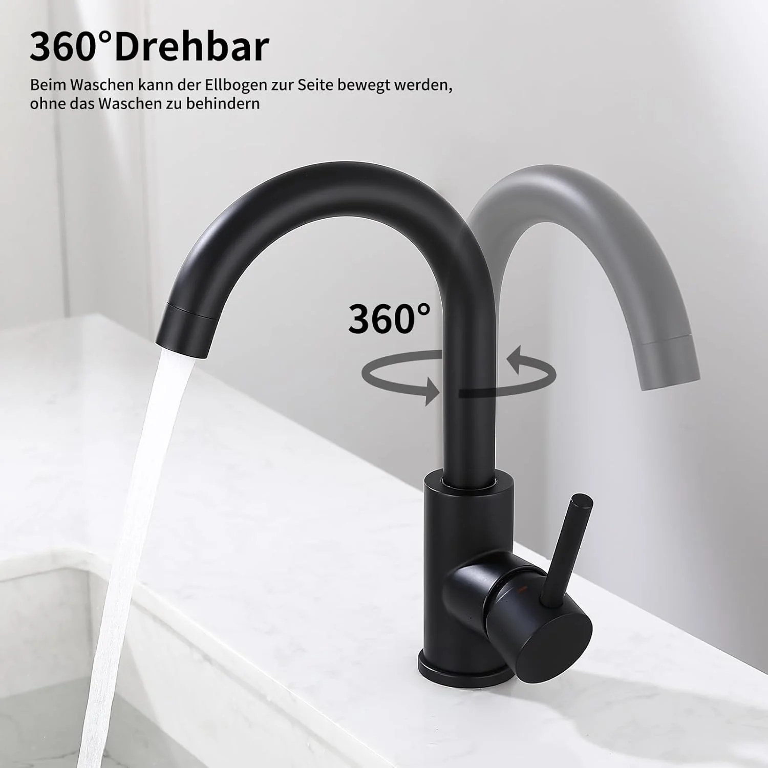 HOMELODY Niederdruck Armatur Bad/Küche Schwarz Waschtischarmatur 360° Drehbar Wasserhahn Bad Armatur - Image 3