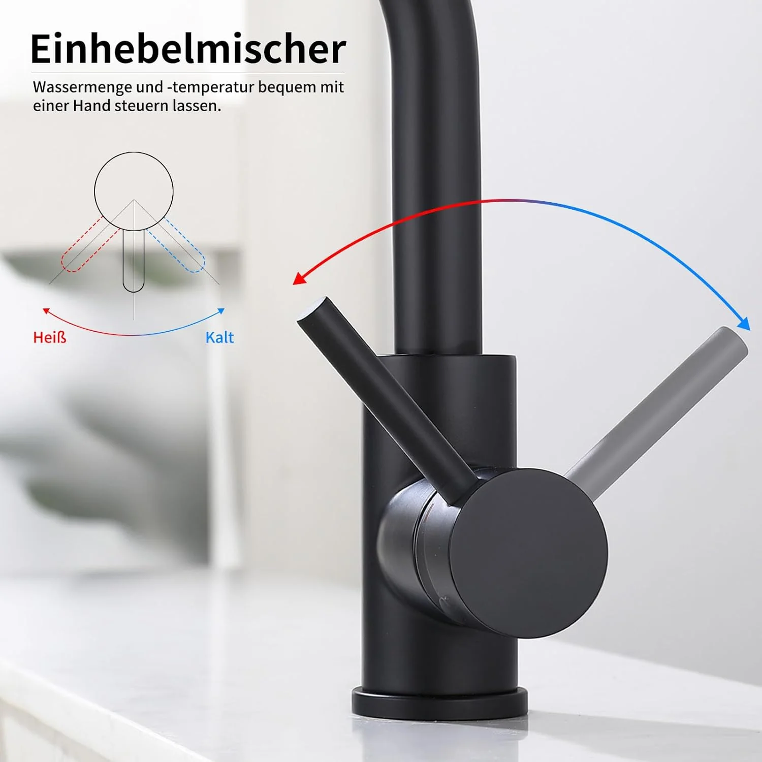HOMELODY Niederdruck Armatur Bad/Küche Schwarz Waschtischarmatur 360° Drehbar Wasserhahn Bad Armatur - Image 5