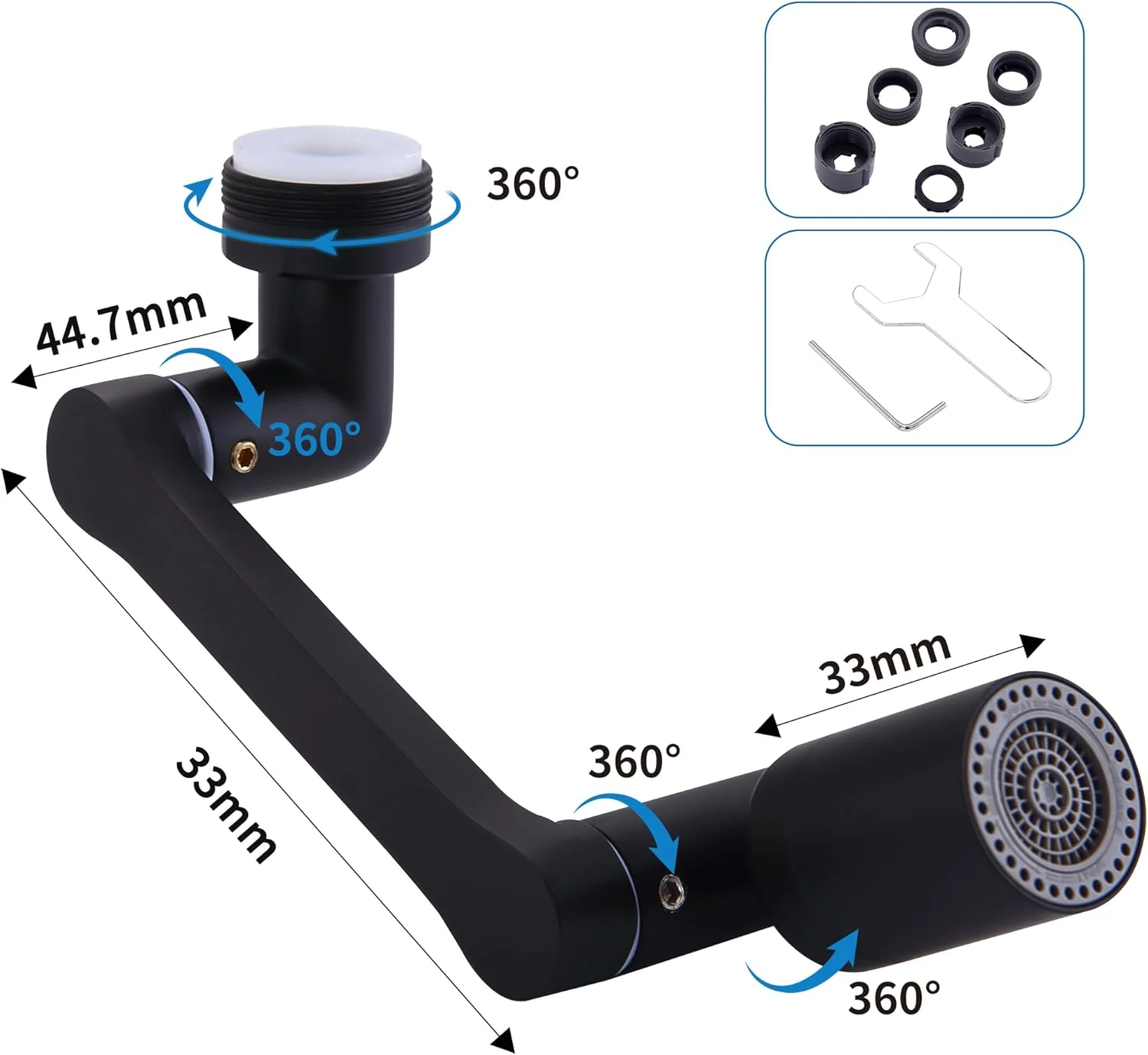 HOMELODY Wasserhahn Bad Schwarz mit 1440° Drehbarem Aufsatz – Edelstahl Waschtischarmatur Armatur Ba - Image 8