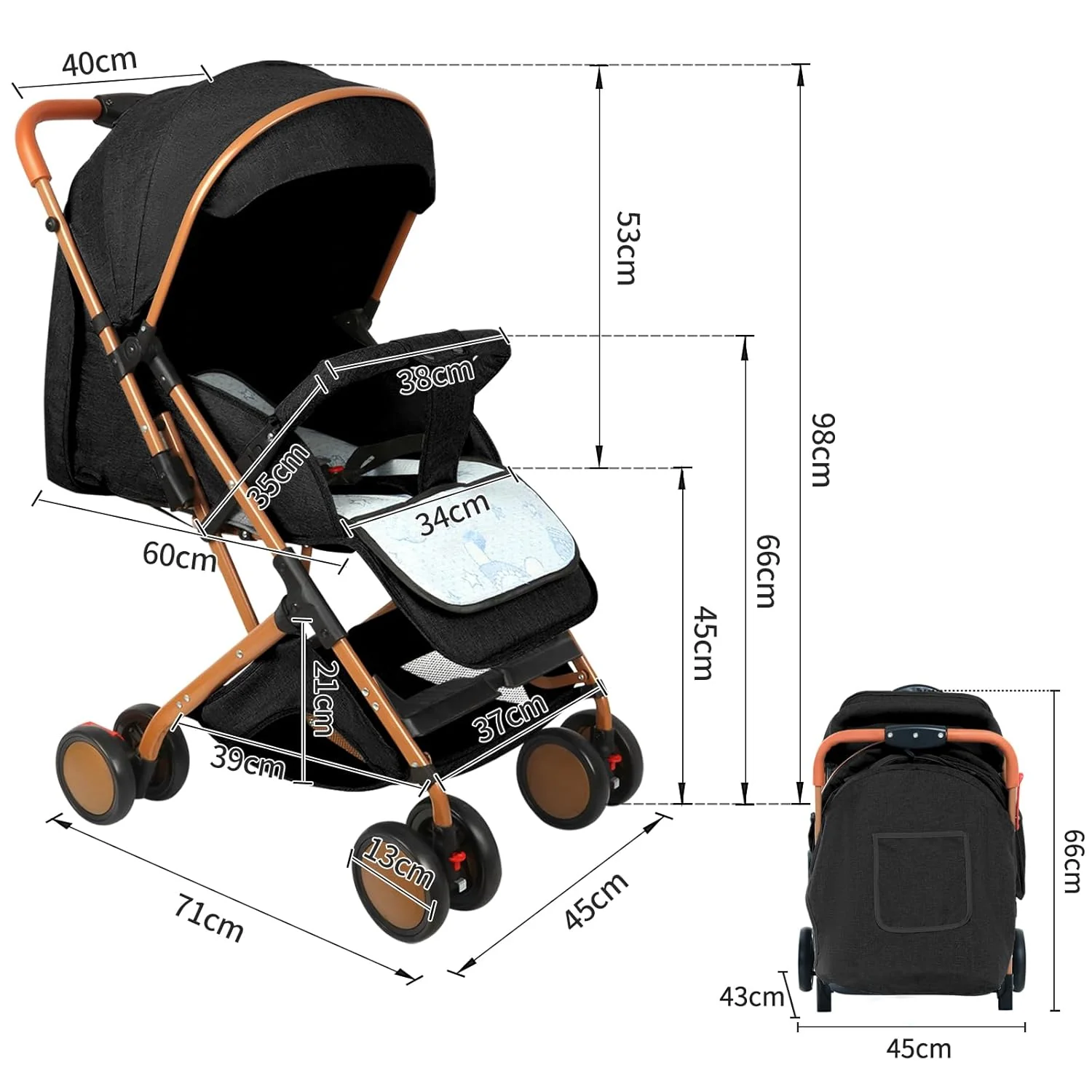 homewell Baby Kinderwagen klappbar, Buggy Kinderbuggy, 0-6 Jahre, flache Liegeposition, Einhändig Kl - Image 2