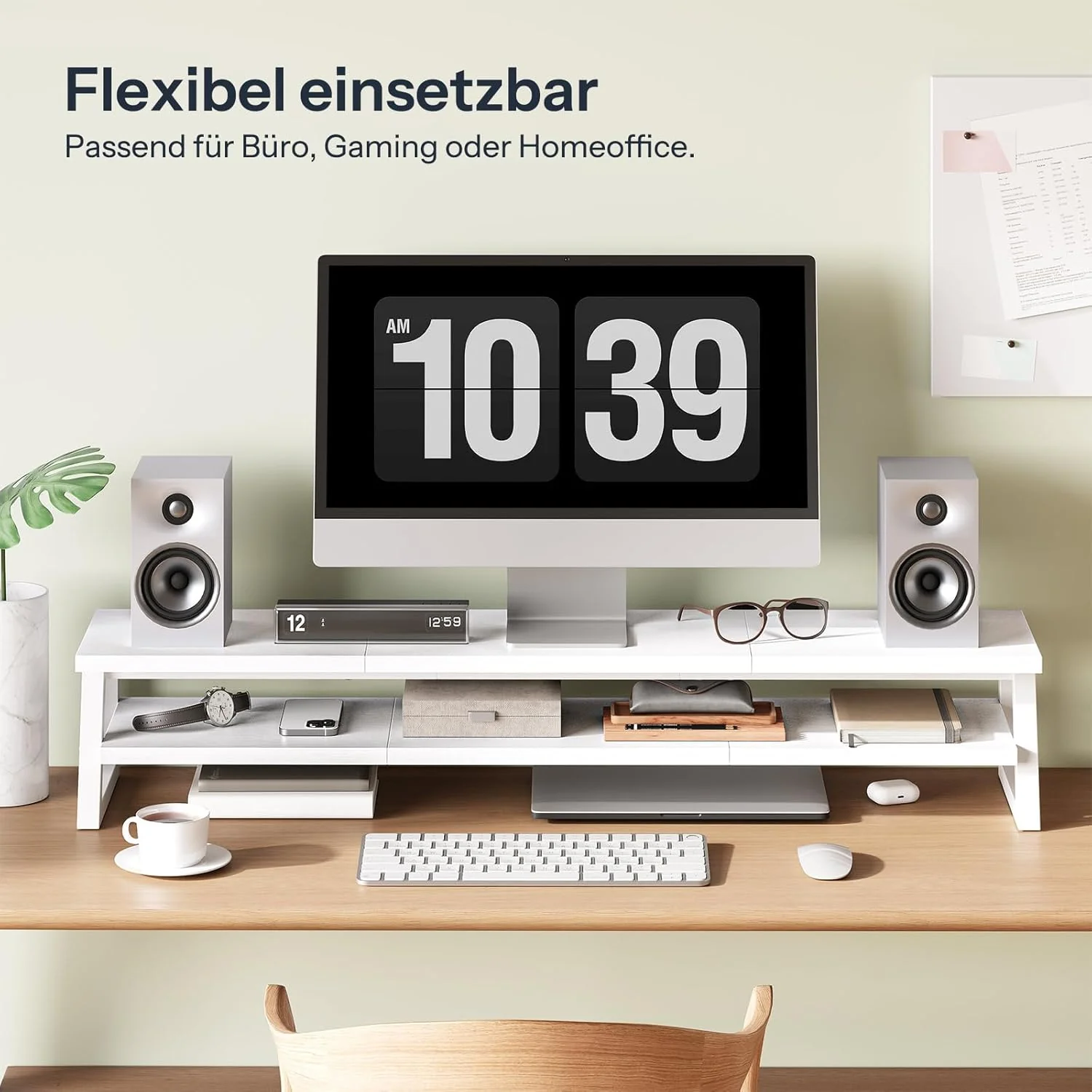 HOOBRO 2-stufiger Monitorständer Holzfür 2 Monitore, 100 x 24 x 19,5 cm, Dual Monitor Ständer, Bilds - Image 2