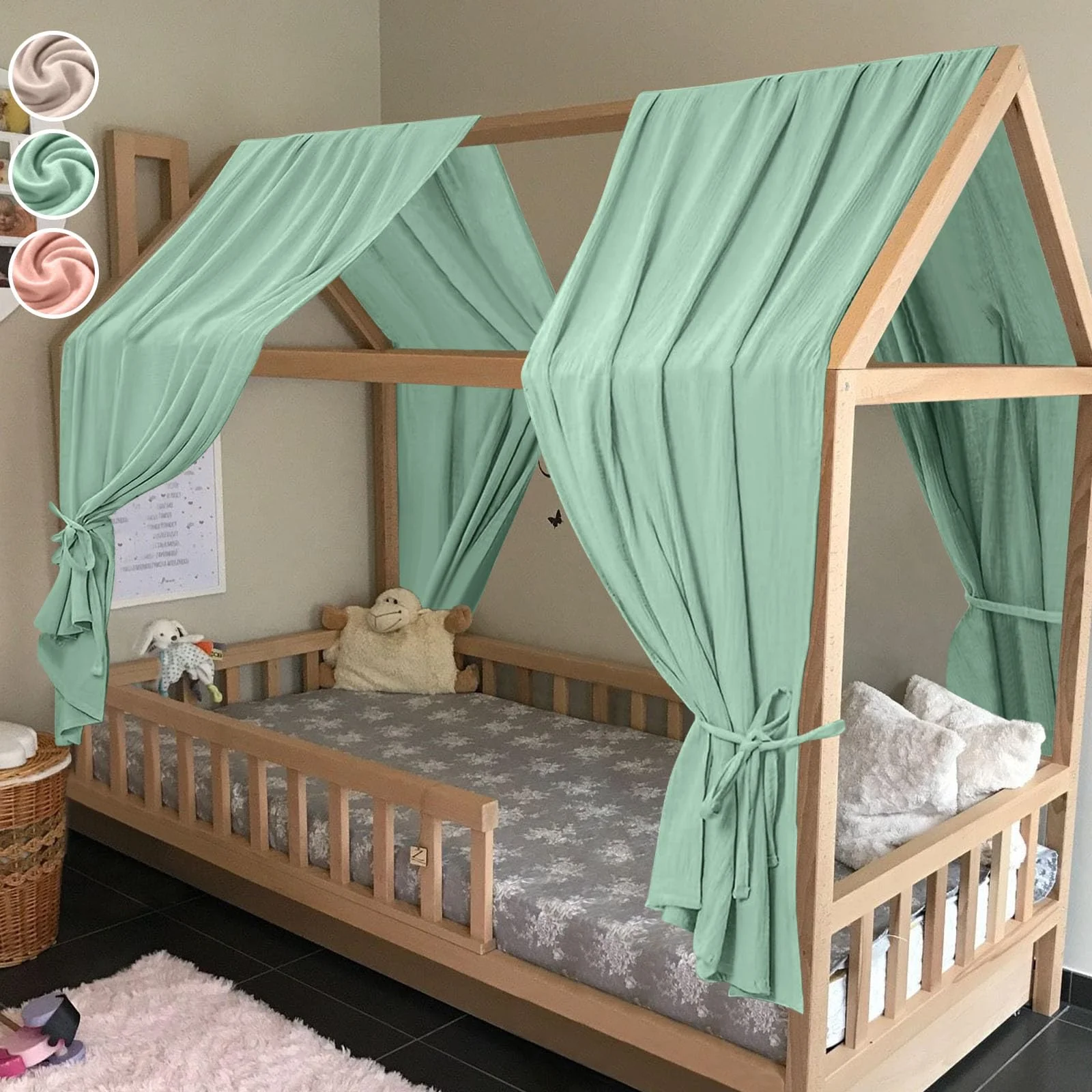 HOTUT Hausbett Himmel,2 Stück Betthimmel Babybett aus Musselin,Weich und atmungsaktiv Baldachin Kind