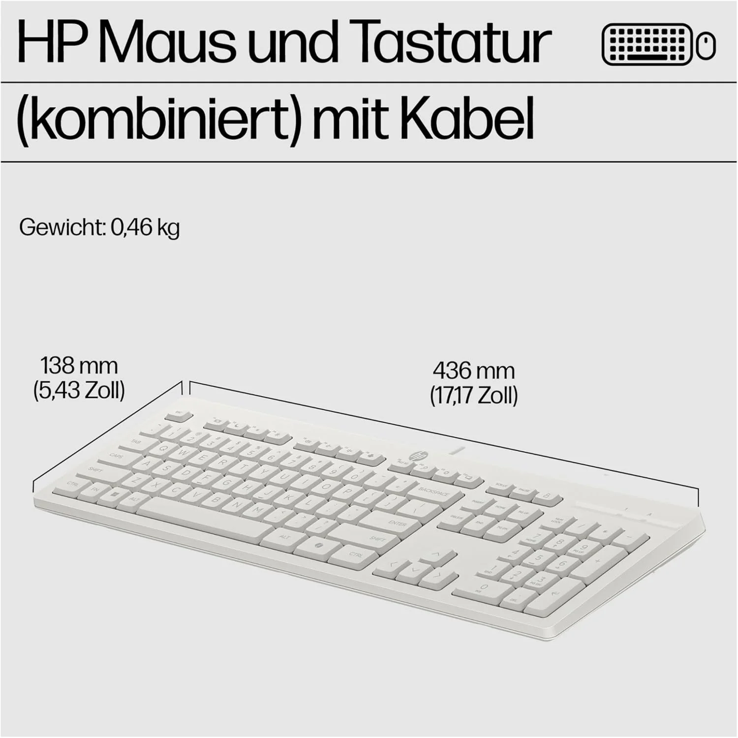 HP 225 - Tastatur-und-Maus-Set - 100% - Full Size - USB - QWERTZ - Deutsch - Cashmere White - Image 6
