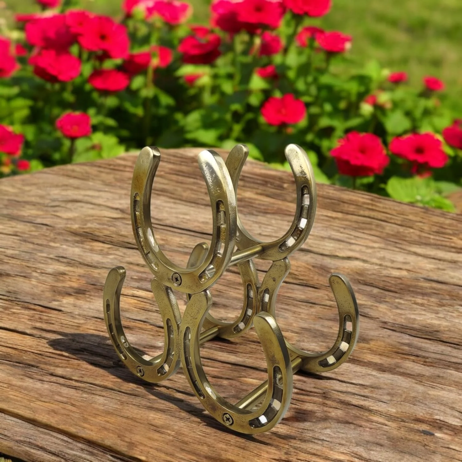 Hufeisen Flaschenhalter in Messingoptik - Weinflaschenhalter aus Metall - Image 5