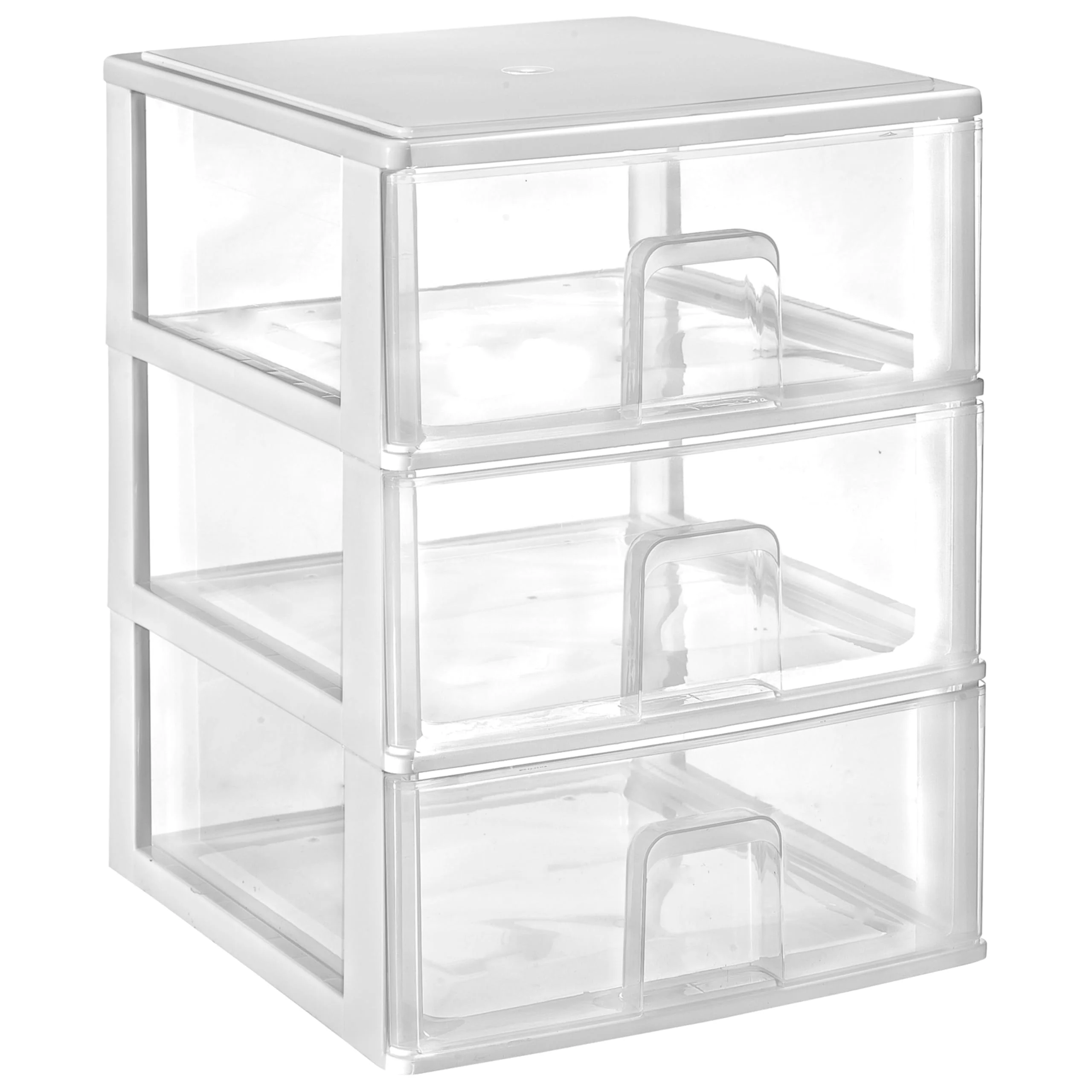 Hummelladen Schubladenbox mit 3 grossen Schubladen 38x37x47 cm - Weiss-transparent Kunststoff Drawer