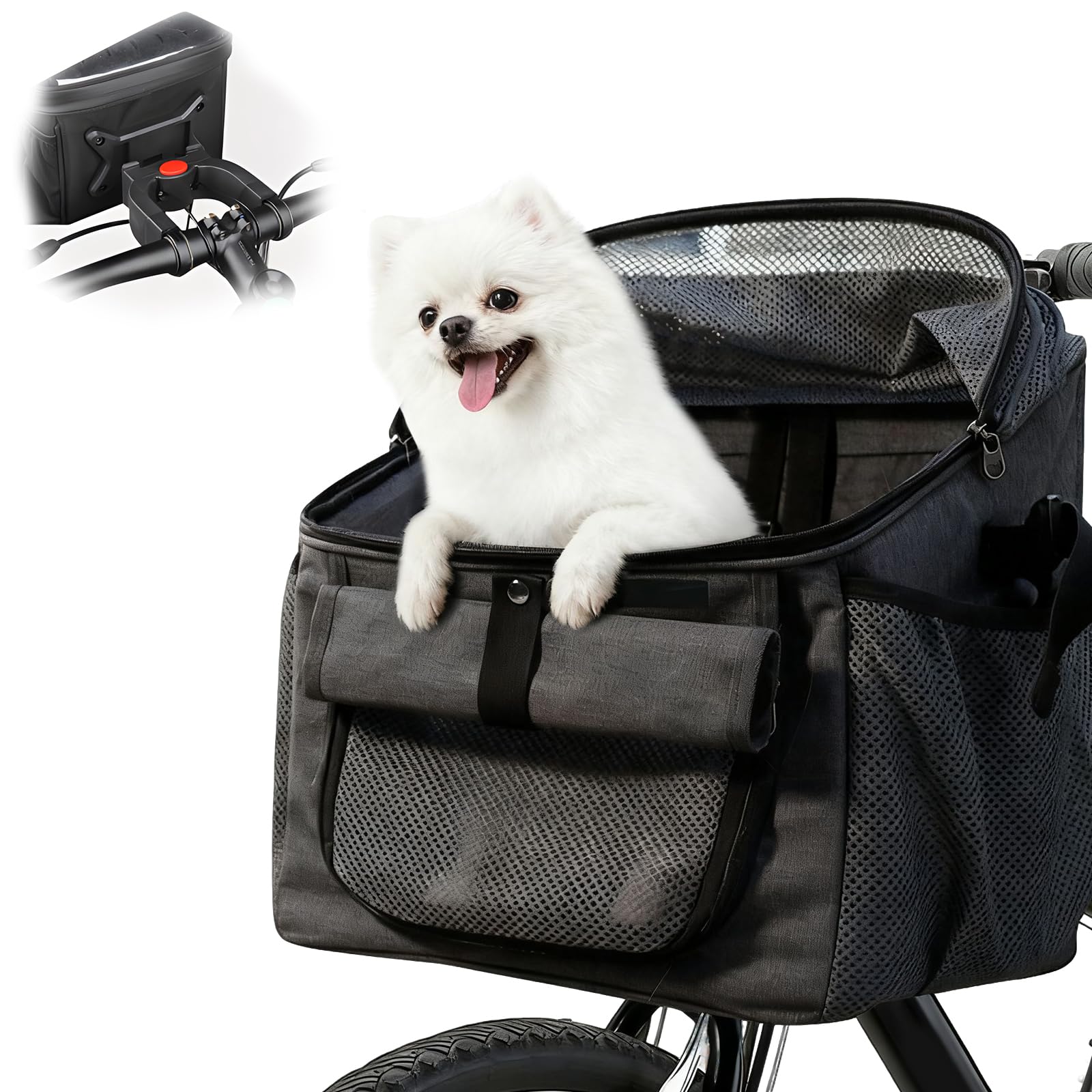 Hundekorb Fahrrad Vorne, 4-in-1 Hundefahrradkorb bis 7,5kg, Erweiterbarer Faltbarer Fahrradtasche fü
