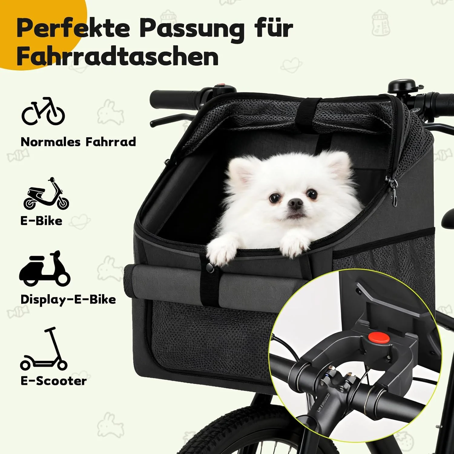 Hundekorb Fahrrad Vorne, 4-in-1 Hundefahrradkorb bis 7,5kg, Erweiterbarer Faltbarer Fahrradtasche fü - Image 2
