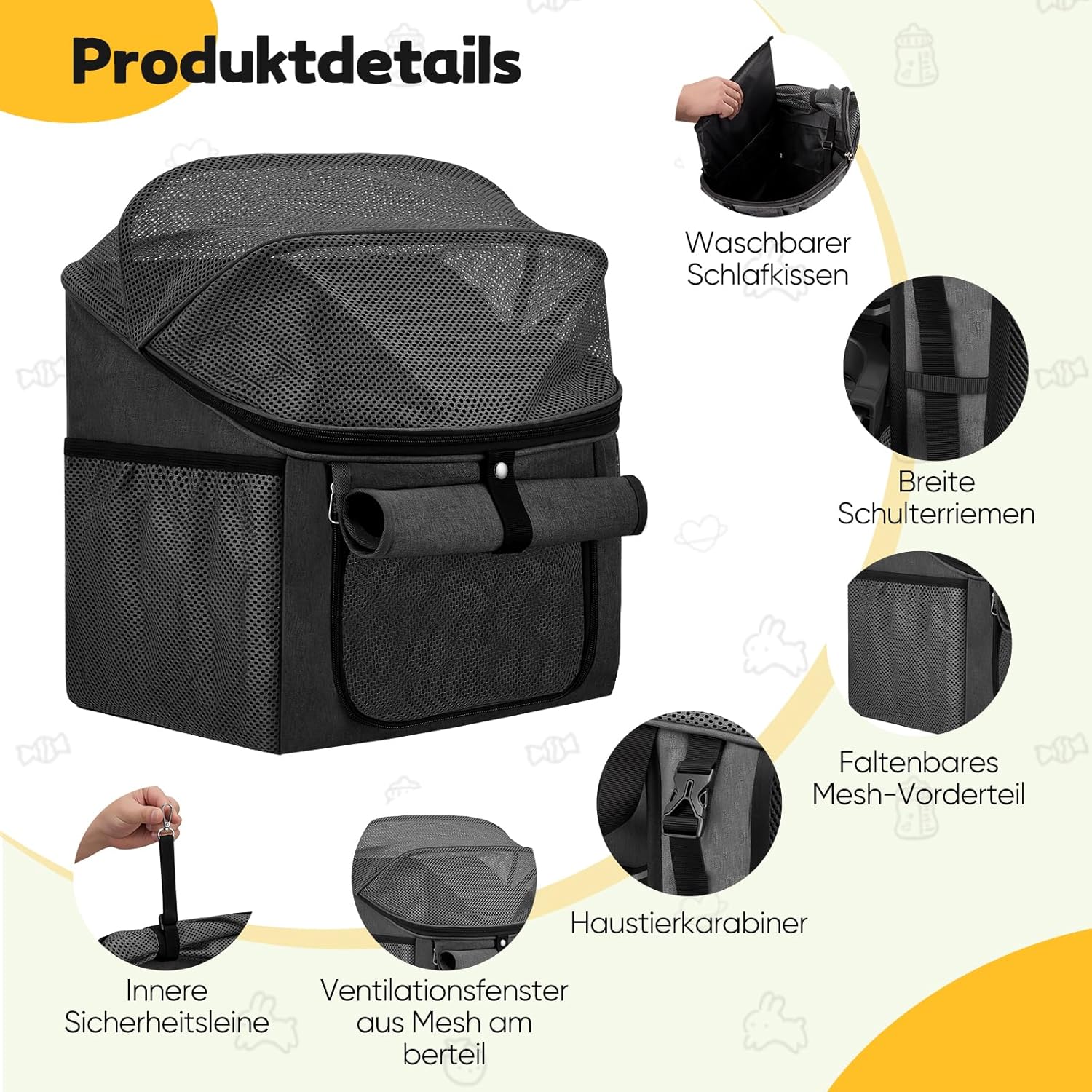 Hundekorb Fahrrad Vorne, 4-in-1 Hundefahrradkorb bis 7,5kg, Erweiterbarer Faltbarer Fahrradtasche fü - Image 3