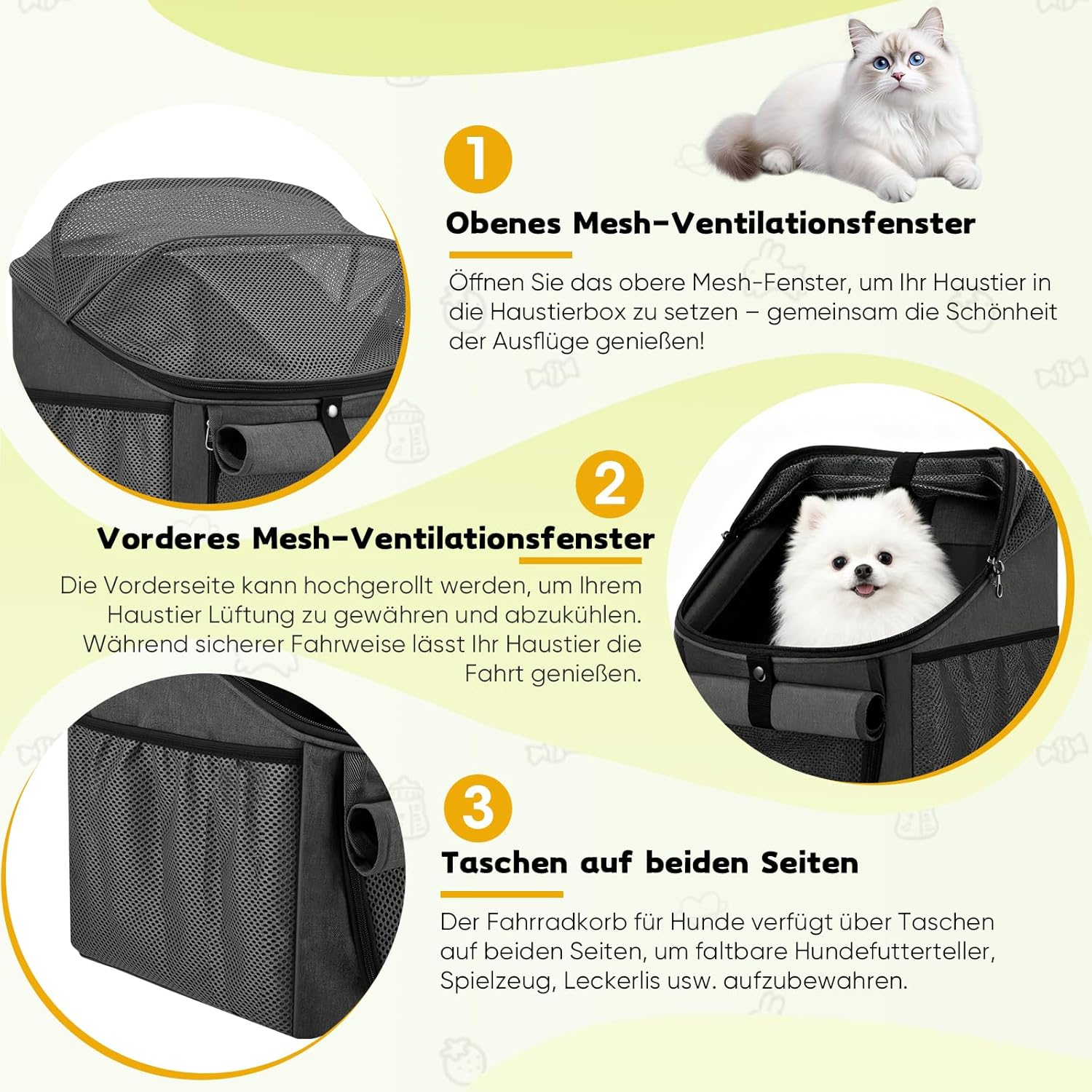 Hundekorb Fahrrad Vorne, 4-in-1 Hundefahrradkorb bis 7,5kg, Erweiterbarer Faltbarer Fahrradtasche fü - Image 4