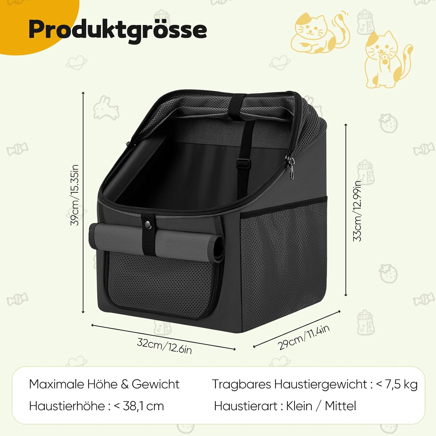 Hundekorb Fahrrad Vorne, 4-in-1 Hundefahrradkorb bis 7,5kg, Erweiterbarer Faltbarer Fahrradtasche fü - Image 6