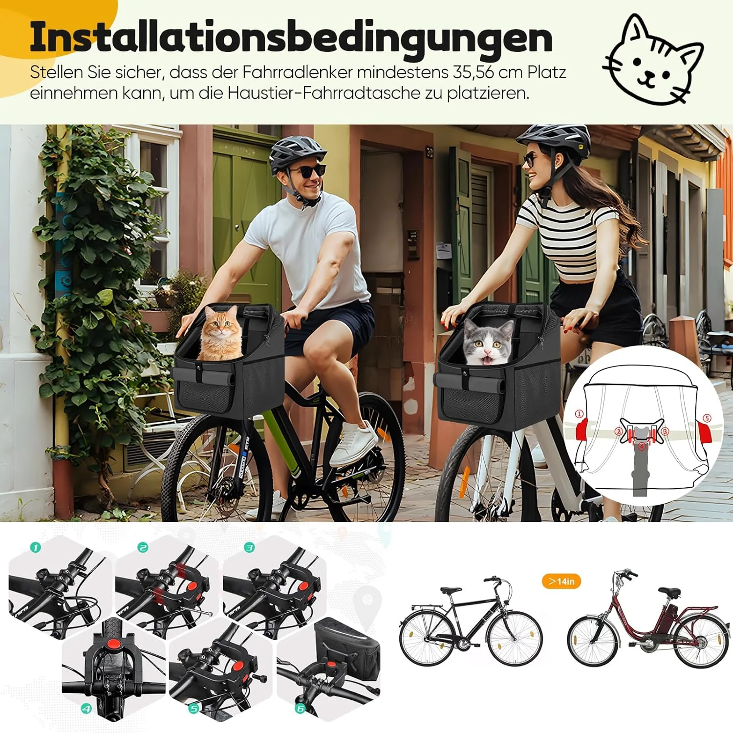 Hundekorb Fahrrad Vorne, 4-in-1 Hundefahrradkorb bis 7,5kg, Erweiterbarer Faltbarer Fahrradtasche fü - Image 7
