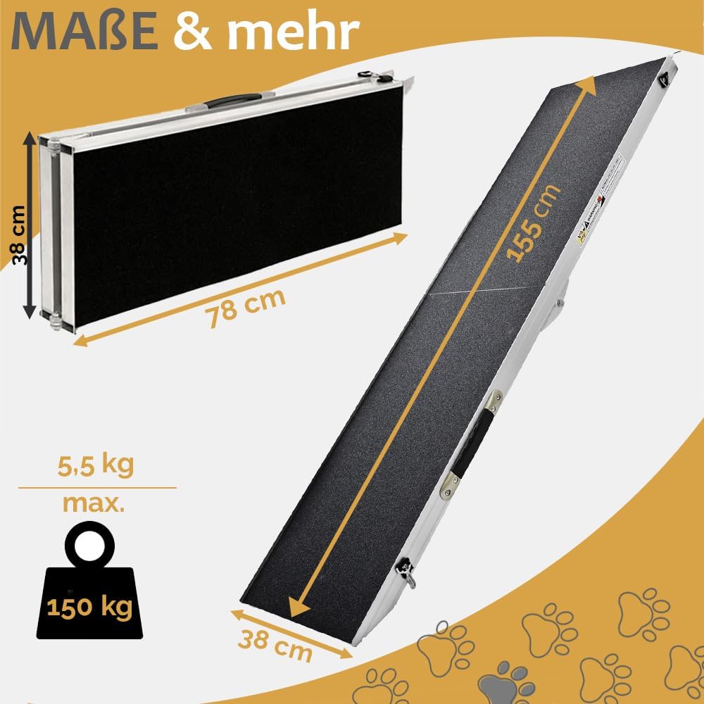 Hunderampe Hundetreppe Länge 155 cm, 150 kg Belastbarkeit Auto Kofferraum Treppen Rampe Einstiegshil - Image 8