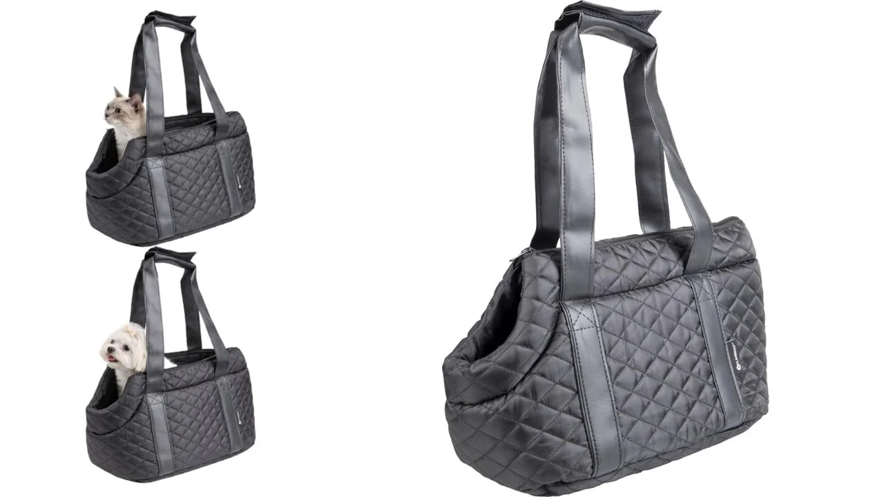 Hundetasche - Tragetasche Bailey Schwarz – 38x20x18cm – Polyester – herausnehmbares Kissen & Boden –