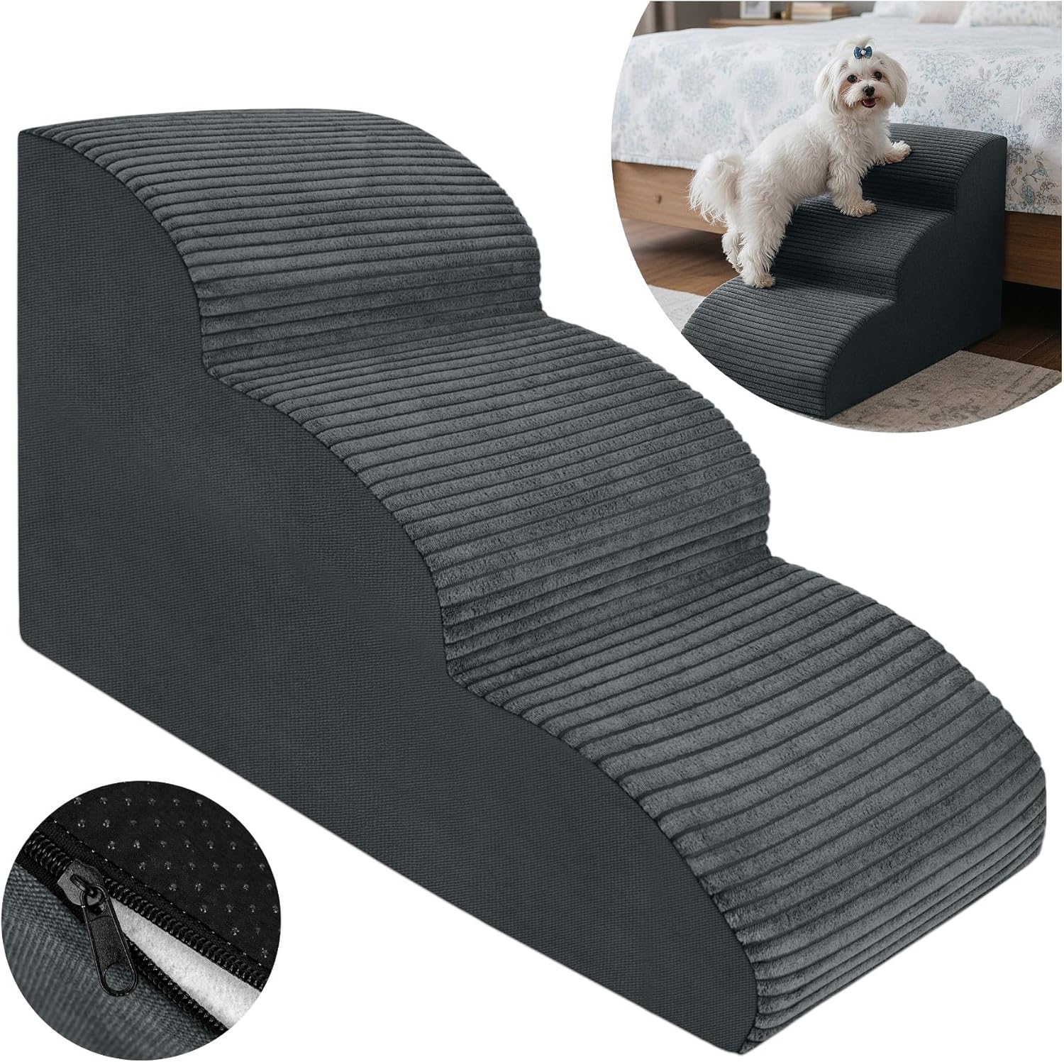 Hundetreppe 3 Stufen - 60 x 30 x 40 cm - rutschfest Weich für Kleine Hunde Haustiertreppe Stabil Sic - Image 6