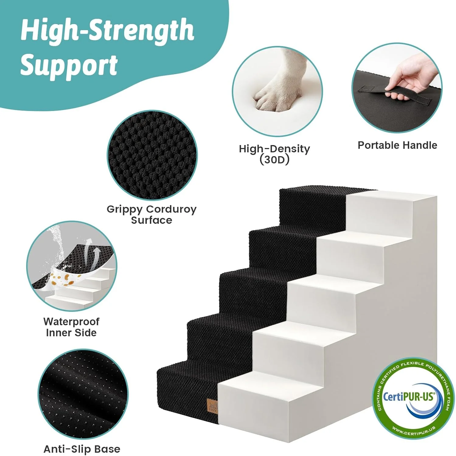Hundetreppe für Kleine Hunde, 5 Stufen Breiter Haustiertreppe für Bett Couch Auto, 60cm Hoch Hochdic - Image 5