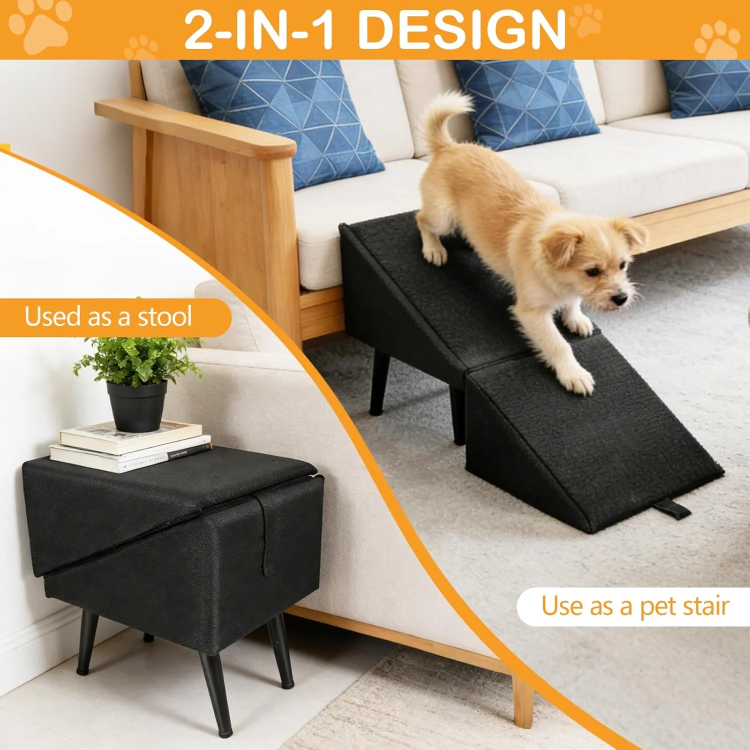Hundetreppe, Multifunktional Hundetreppe für Kleine Hunde Geteilte Ottoman Faltbare Hunderampe Schwa - Image 6