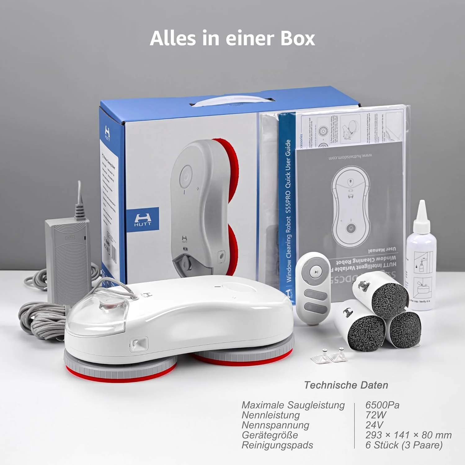 HUTT S55 Pro Fensterputzroboter mit 3D-Schwebepads, 6500Pa Saugkraft, HydroJet-Pumpspray, SLAM 4.0 N - Image 7