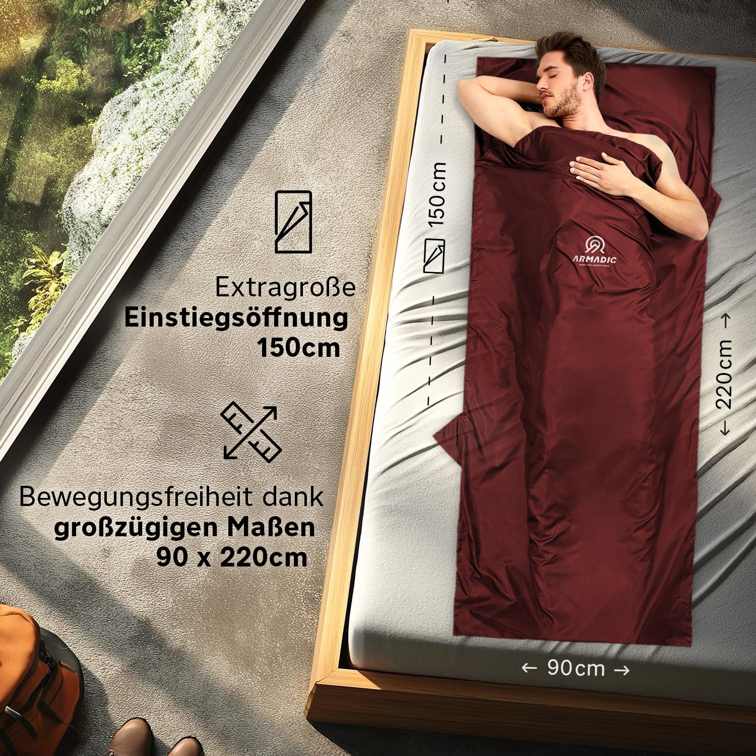 Hüttenschlafsack aus Mikrofaser oder Bio-Baumwolle (nur 230g / 380g) - Ultra leicht, klein und dünn. - Image 2