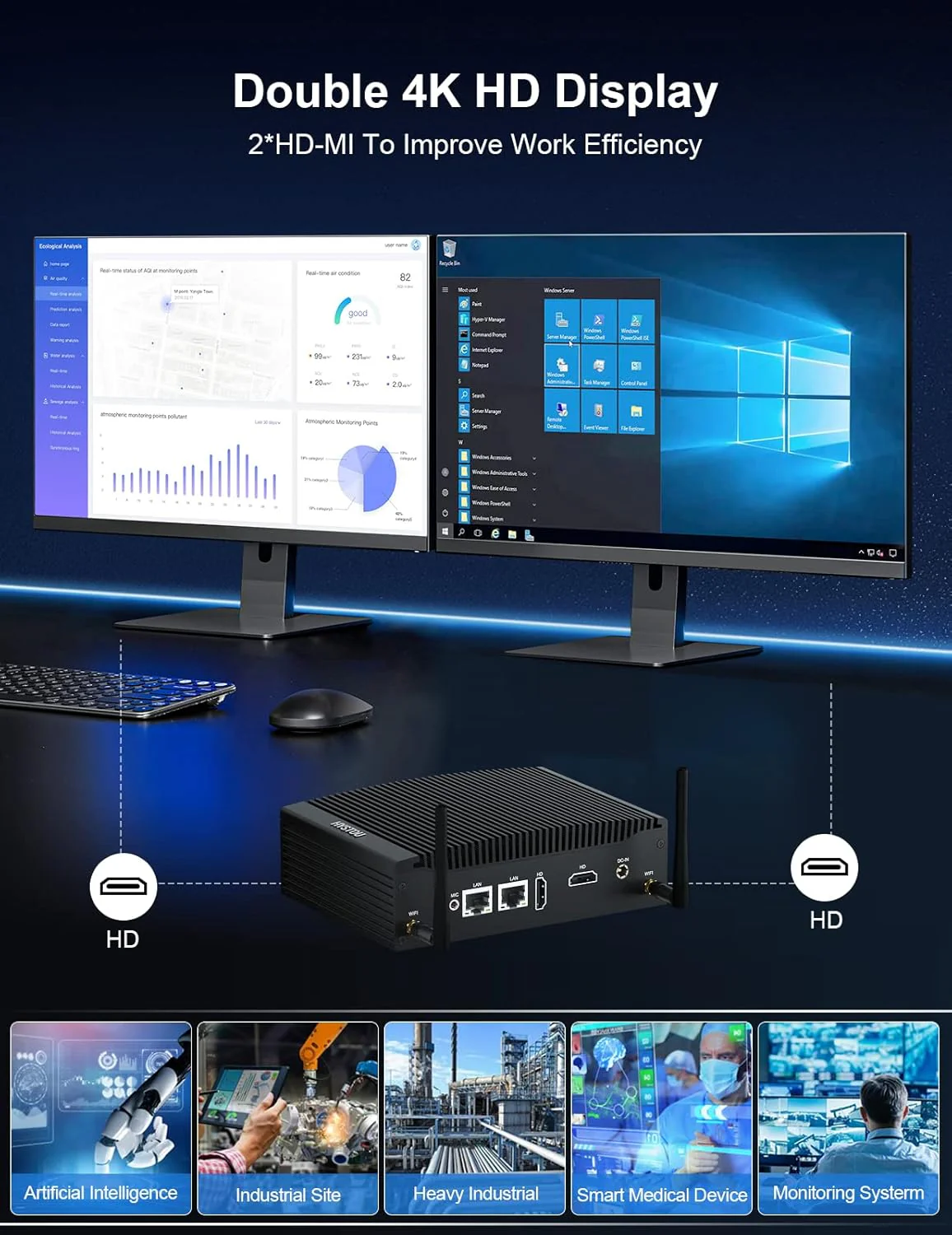 HYSTOU Lüfterloser Mini PC 16GB Ram 256GB SSD Fanless Mini PC für Industrie, 16GB RAM 256GB SSD - Image 2