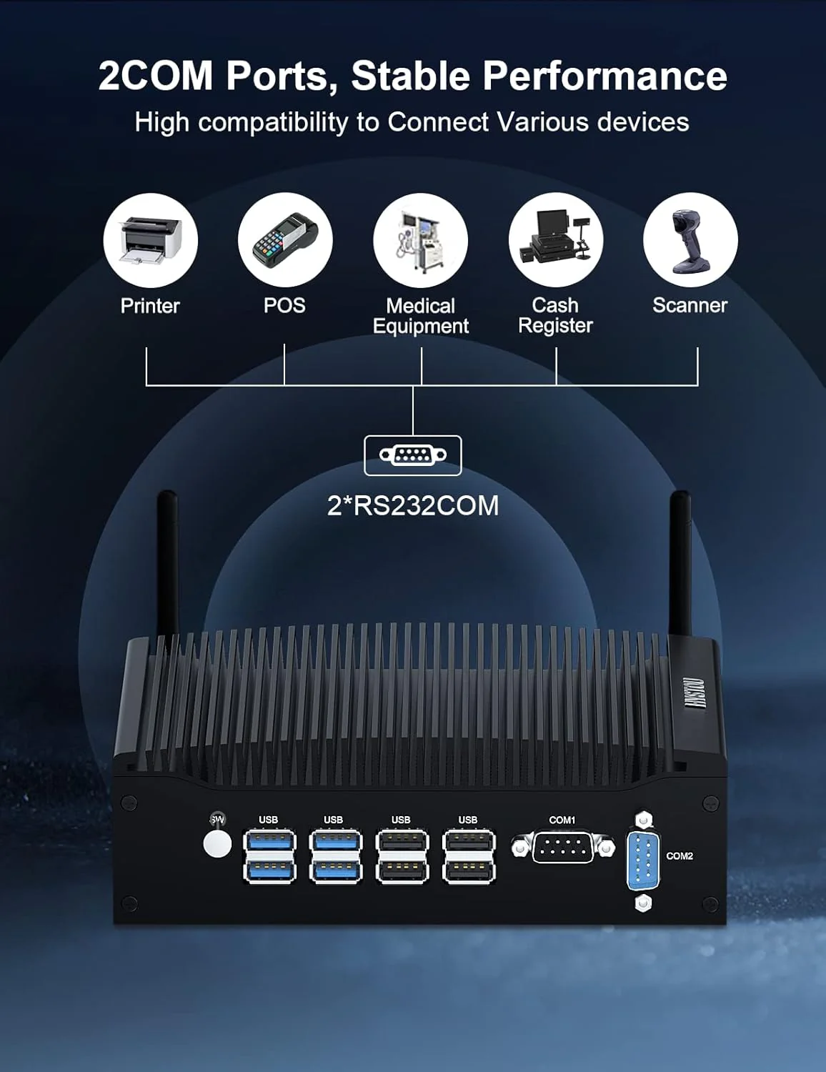 HYSTOU Lüfterloser Mini PC 16GB Ram 256GB SSD Fanless Mini PC für Industrie, 16GB RAM 256GB SSD - Image 3