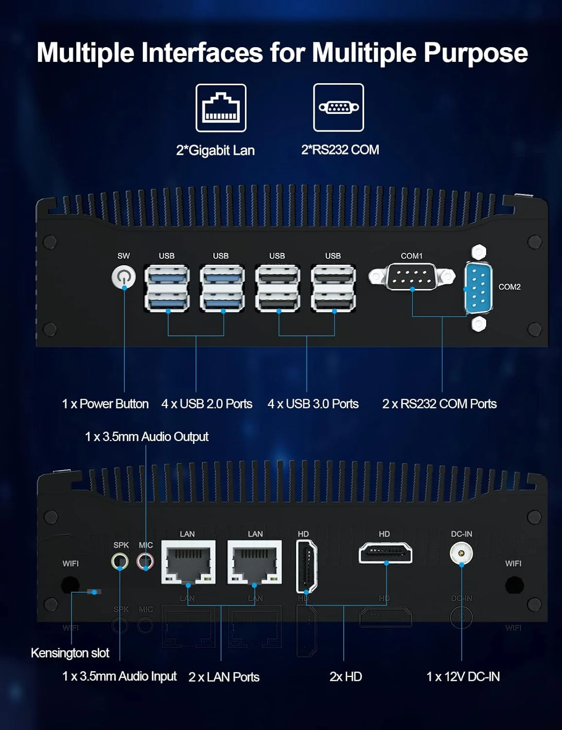 HYSTOU Lüfterloser Mini PC 16GB Ram 256GB SSD Fanless Mini PC für Industrie, 16GB RAM 256GB SSD - Image 5