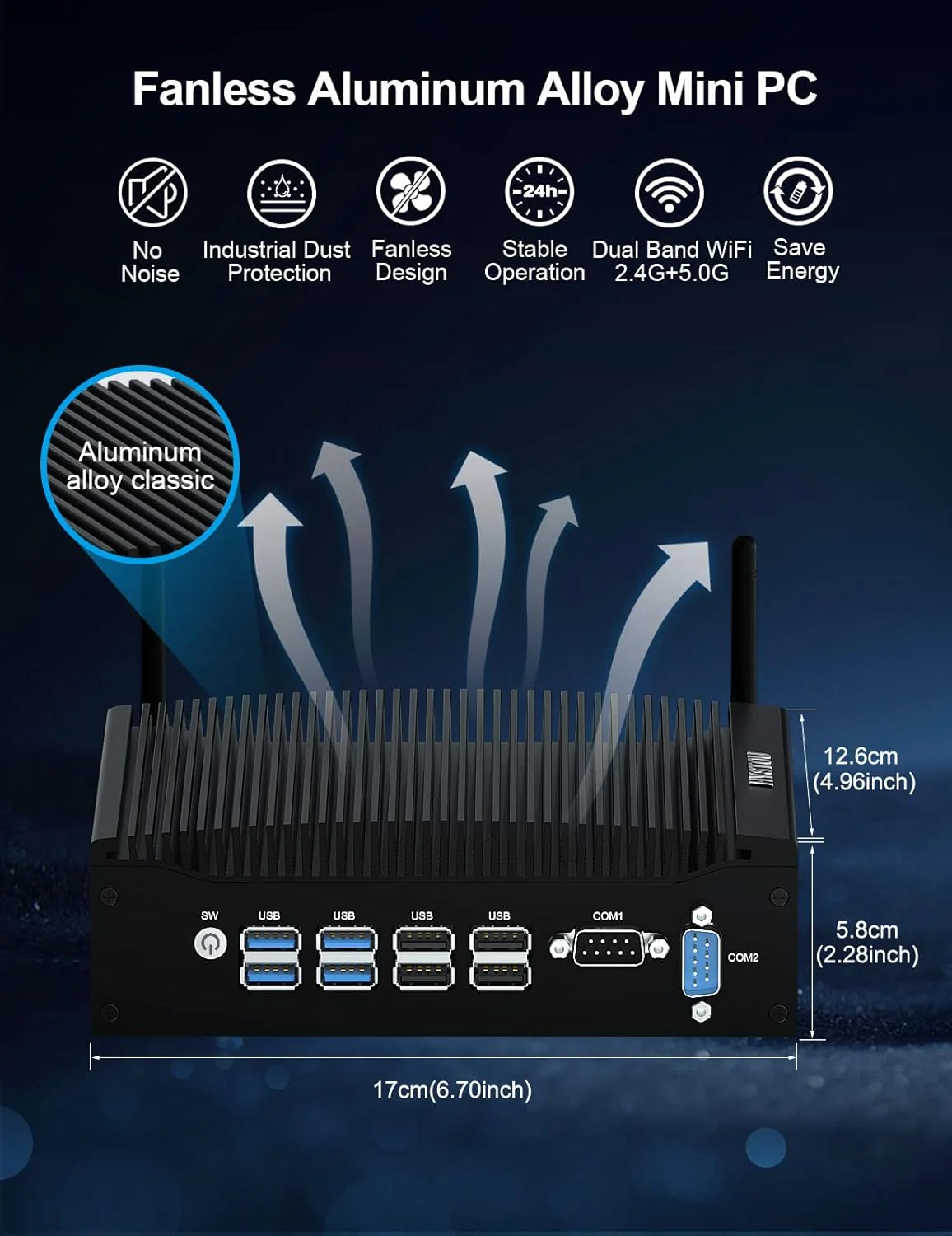 HYSTOU Lüfterloser Mini PC 16GB Ram 256GB SSD Fanless Mini PC für Industrie, 16GB RAM 256GB SSD - Image 6