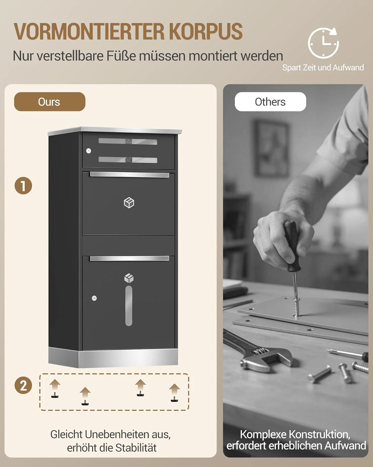 Hzuaneri Paketbox, Paketbriefkasten XXL mit Paketfach, Sichtfenster, Stahl, Abschliessbar, Standbrie - Image 6