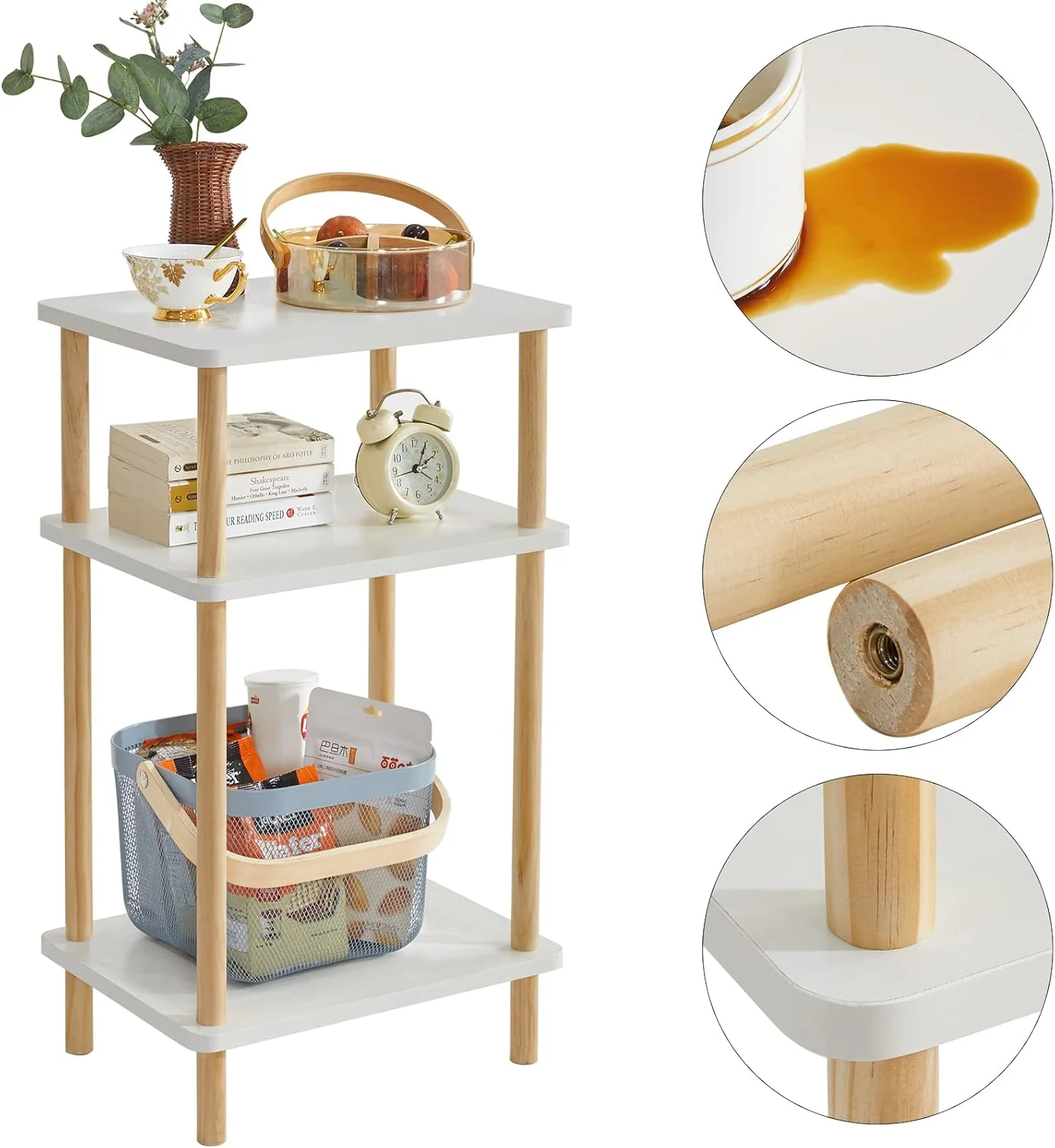 IBUYKE Holz Beistelltisch, Nachttische mit 3 Ebenen, 39x29x68.5cm, Couchtisch, Sofatisch, für Schlaf - Image 6