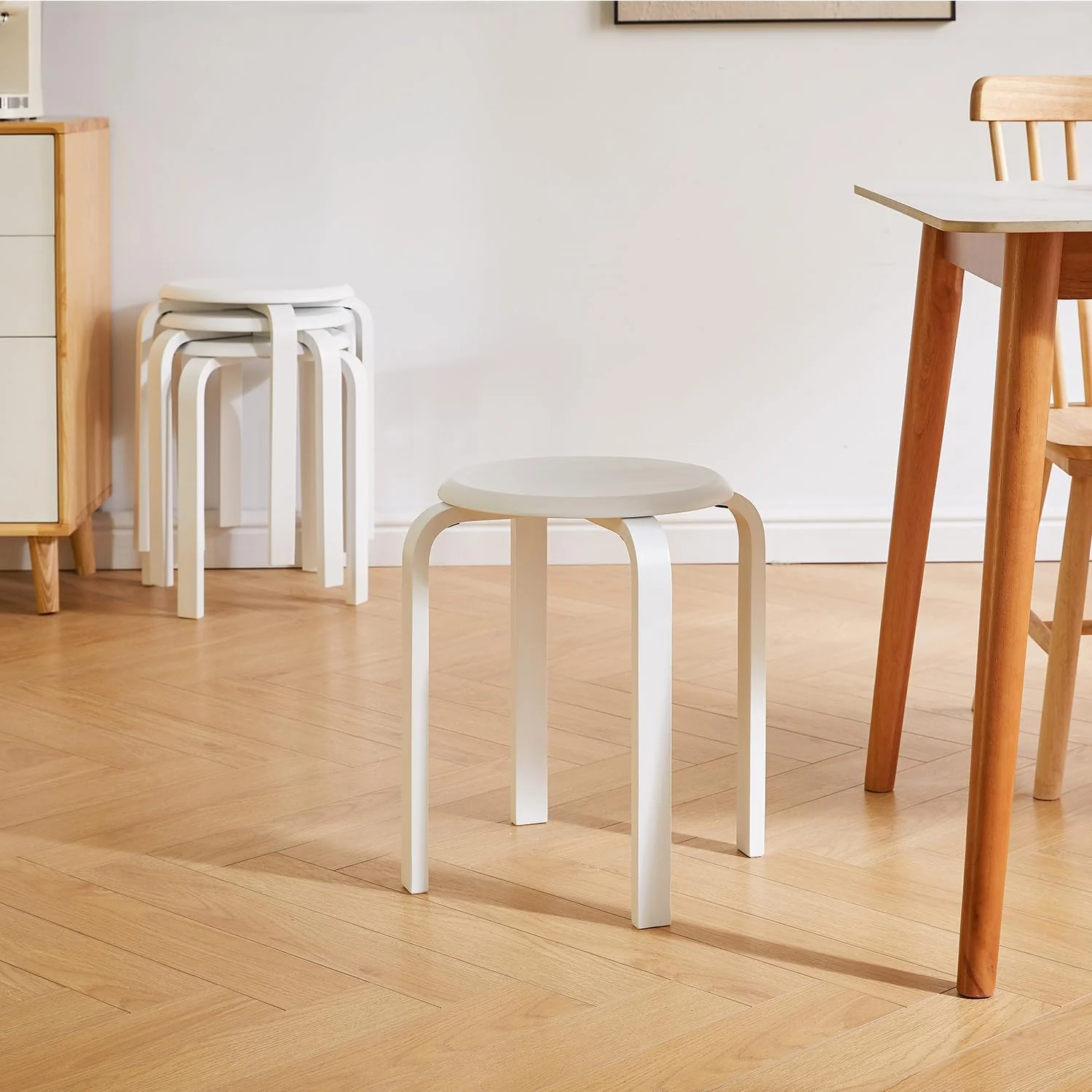 IBUYKE Stapelhocker-Massivholz Hocker Hausbank Holzhocker Mode Kreative Hocker Moderne Esstisch Hock - Image 8