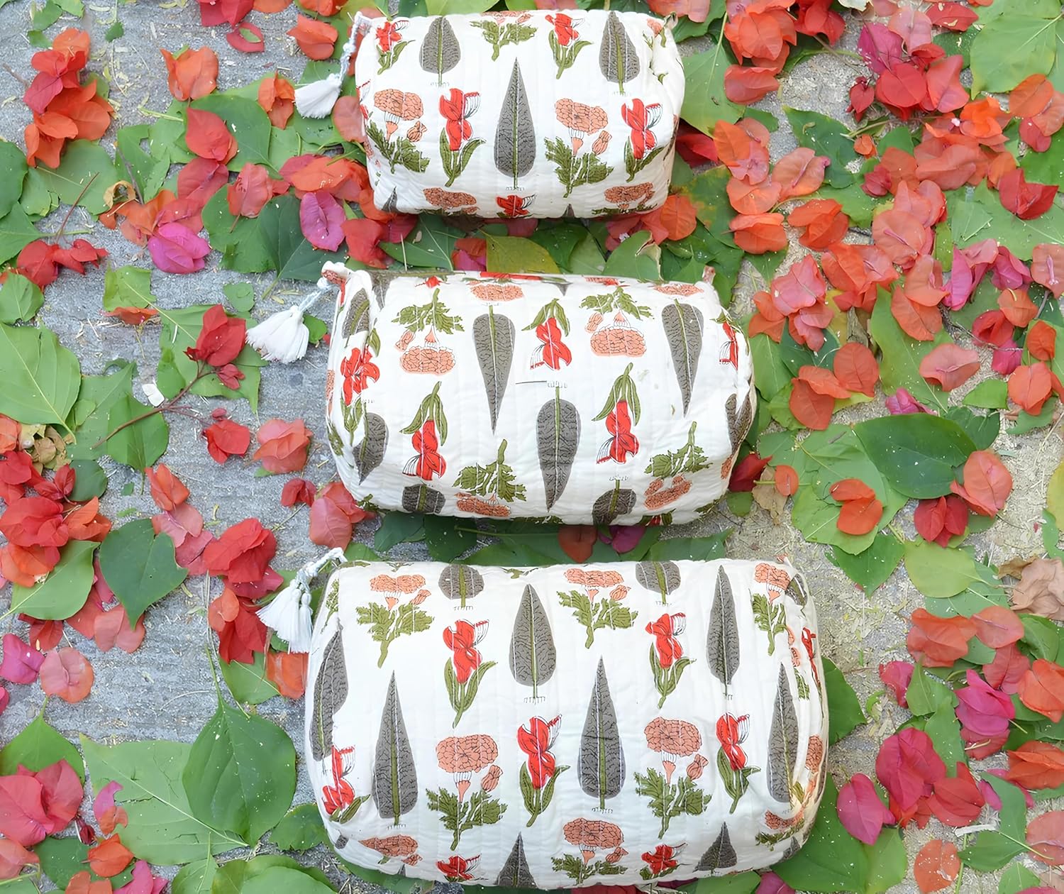 INDACORIFY 100% Baumwolle, Blockdruck, Kosmetik-Kulturbeutel, Boho-Beauty-Kulturbeutel, Reiseetui fü - Image 3