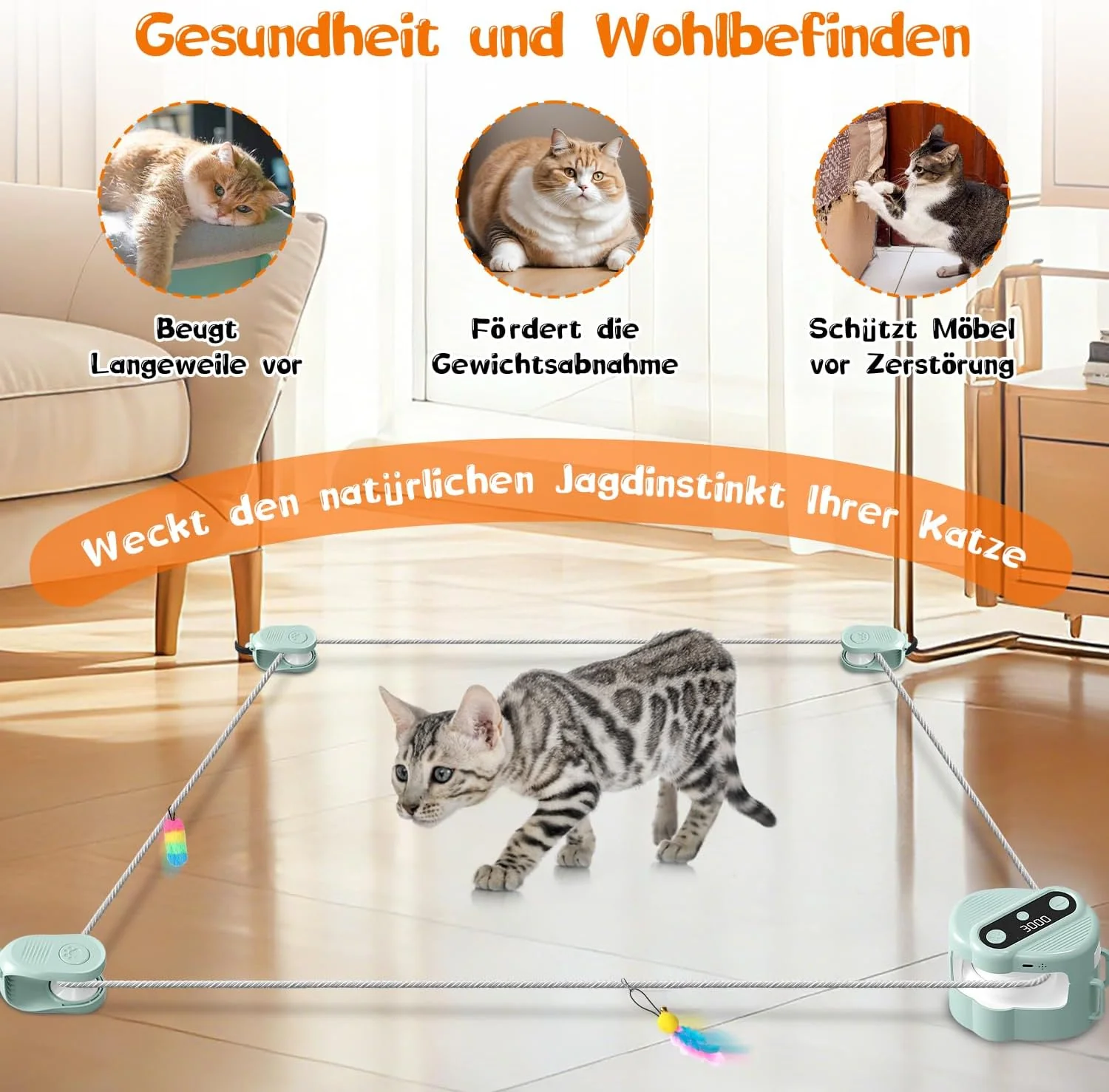 Interaktives Katzenspielzeug, Katzenlaufband Katzenspielzeug Elektrisch mit Fernbedienung, 4 Geschwi - Image 4