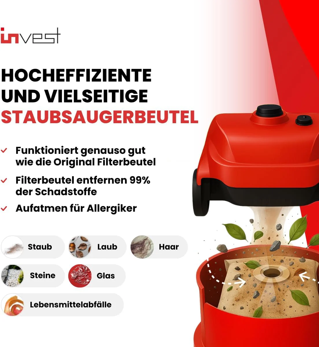 Invest - Staubsaugerbeutel, Beutel kompatibel mit Karcher: 2.889-154.0, NT 30/1 Tact Te L, NT 30/1 T - Image 4
