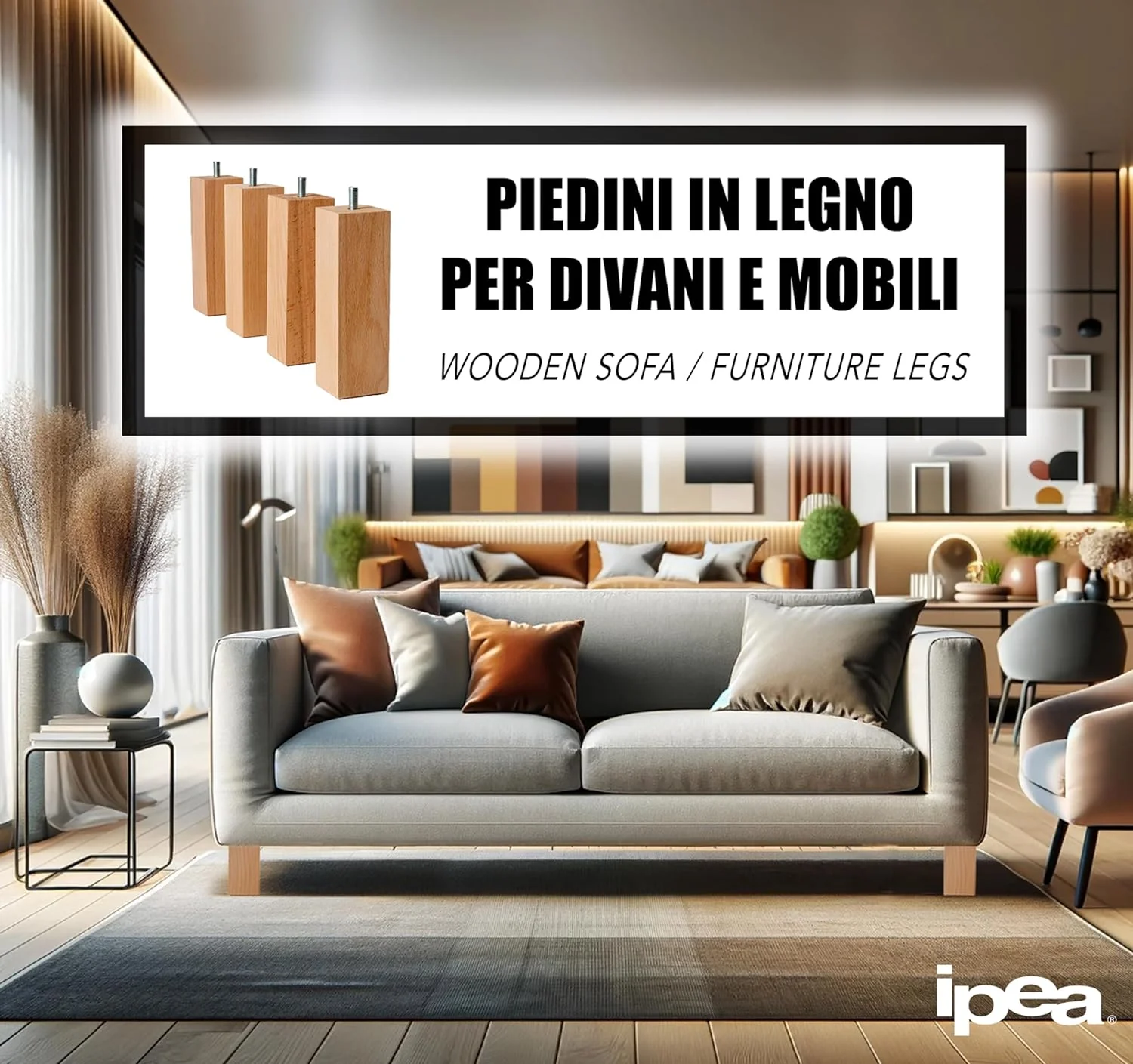 IPEA 4X Möbelfüsse Sofa Füsse aus Holz – Höhe 180 mm – Made in Italy – Fusse aus Rohholz fur Möbel, - Image 2