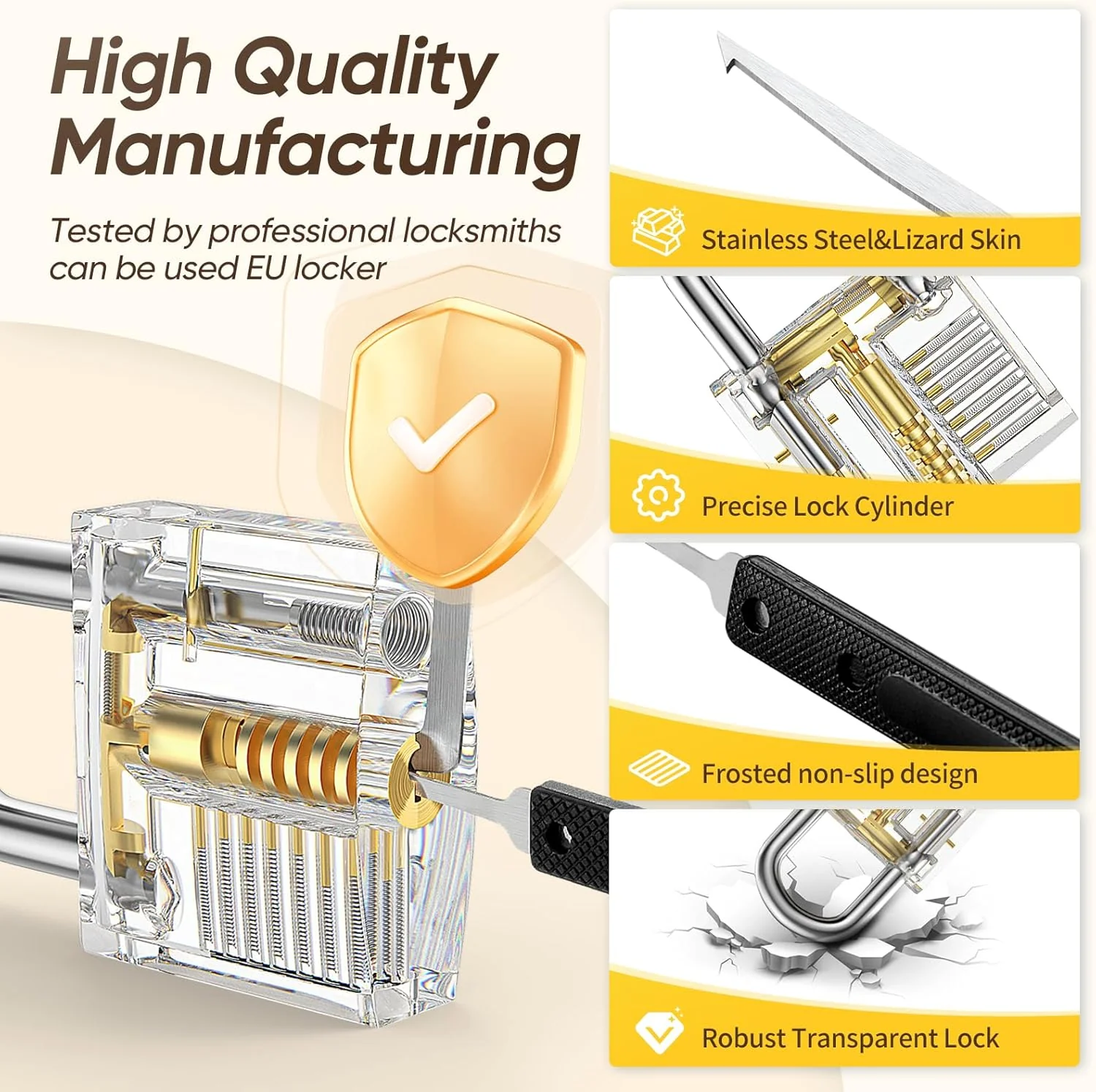IPSXP Lockpicking Set, 32 Stück Dietrich Set mit 4 Transparentem Trainingsschlössern und Handbuch Da - Image 7