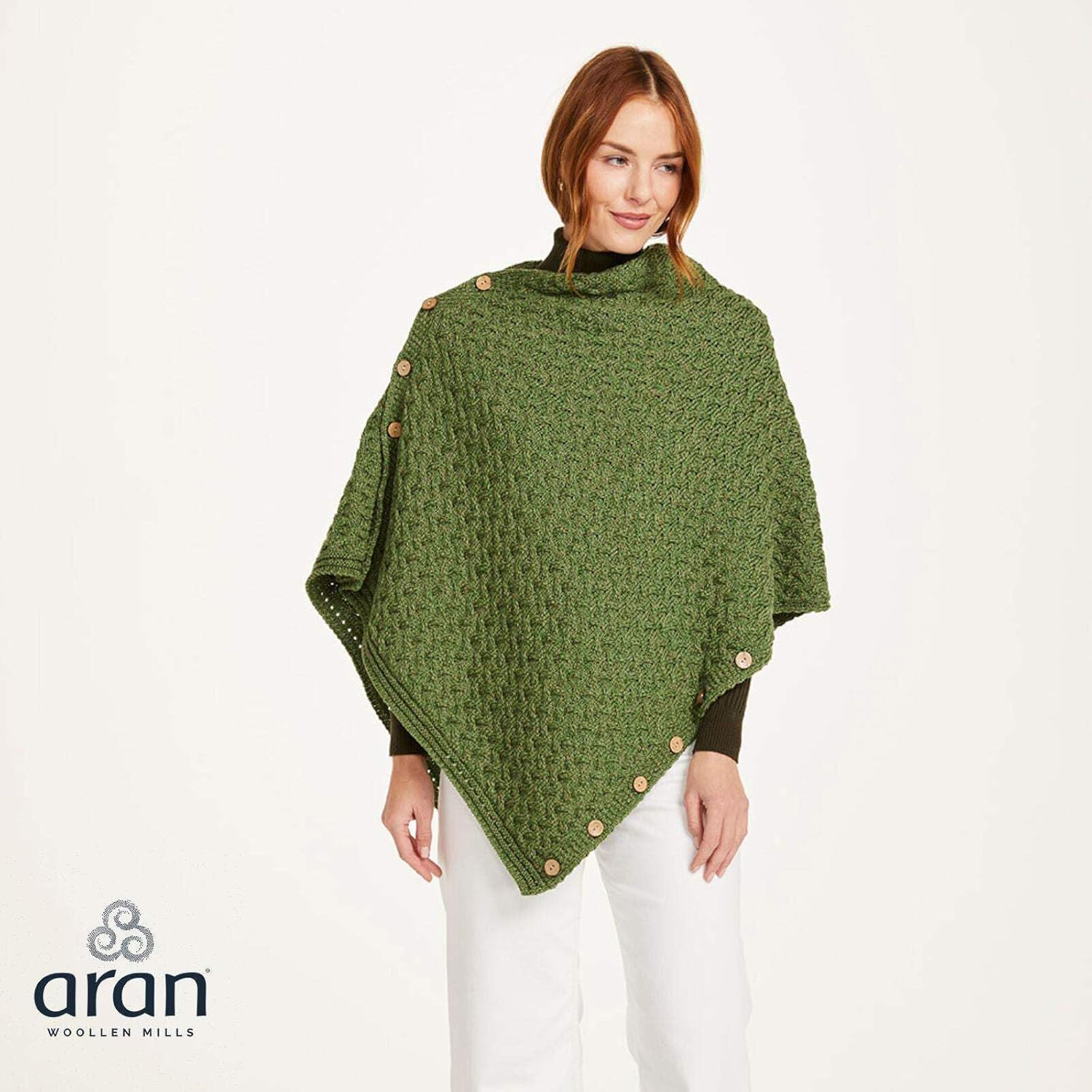 Irischer Aran Poncho Strickponcho Umhang Wollponcho aus 100% Merinowolle für Damen Einheitsgrösse Wi - Image 3