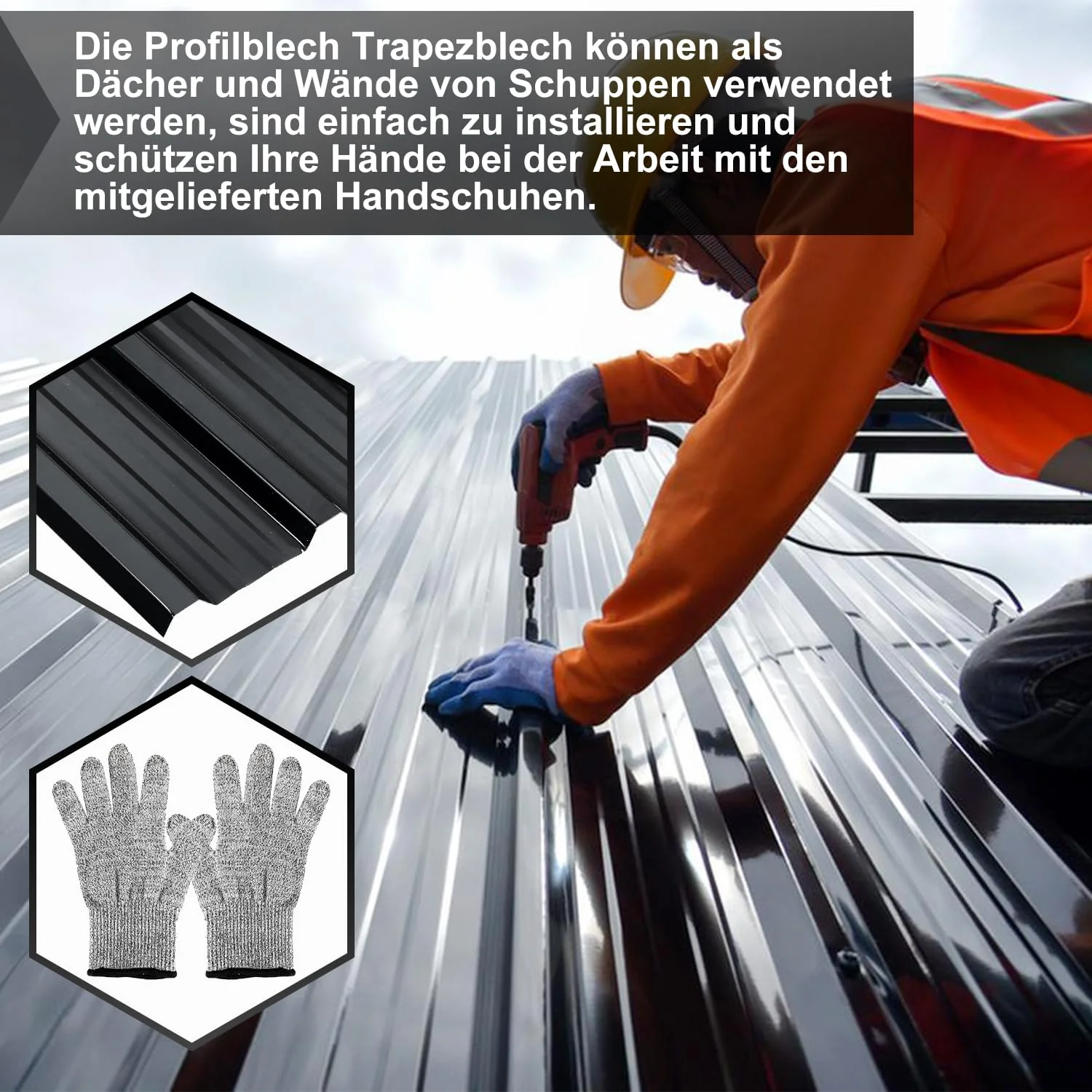 ISOISL Dachblech Trapezblech Dachplatten Anthrazit– 24 Stück Wellblechplatten, 129x46 cm, wasserdich - Image 2