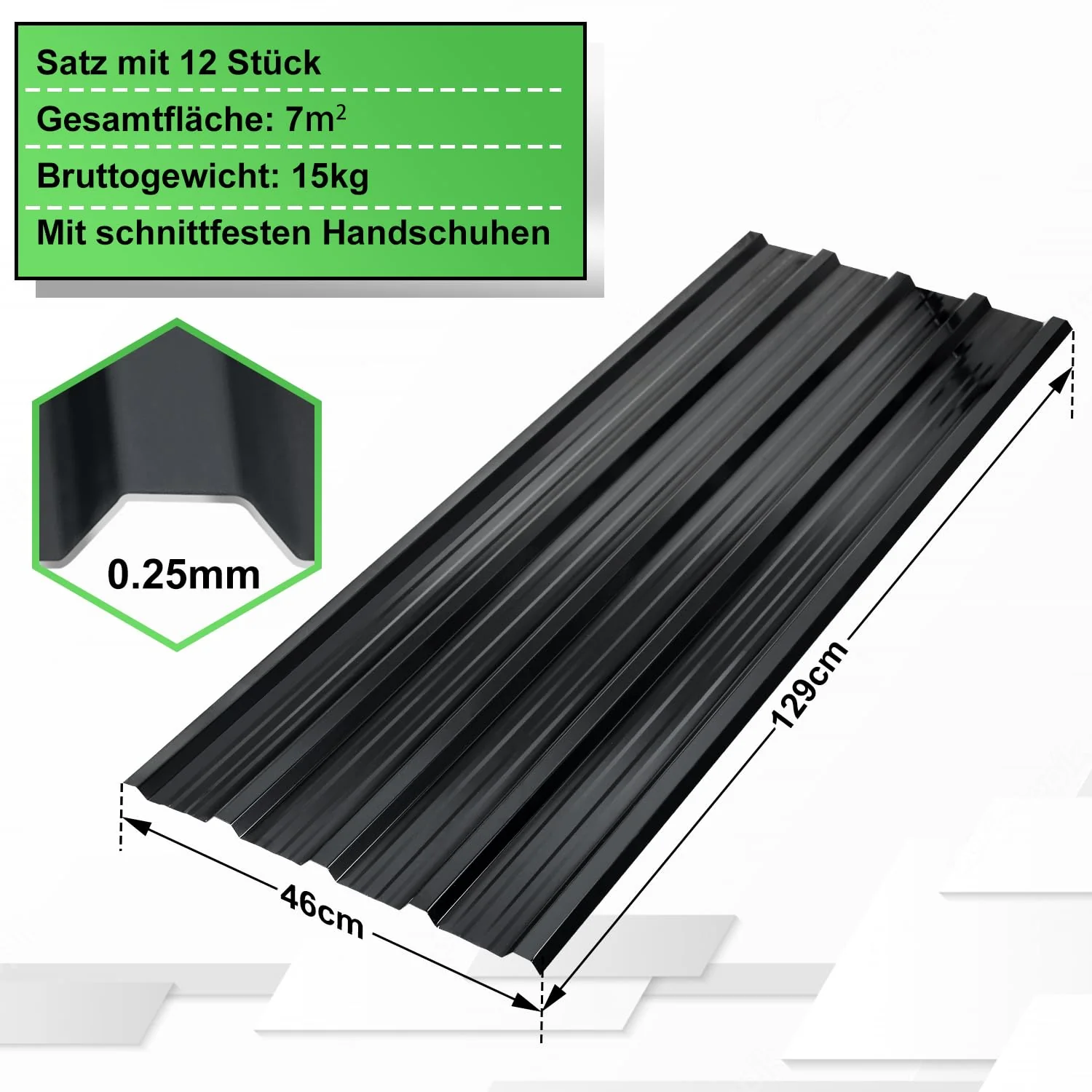 ISOISL Dachblech Trapezblech Dachplatten Anthrazit– 24 Stück Wellblechplatten, 129x46 cm, wasserdich - Image 7