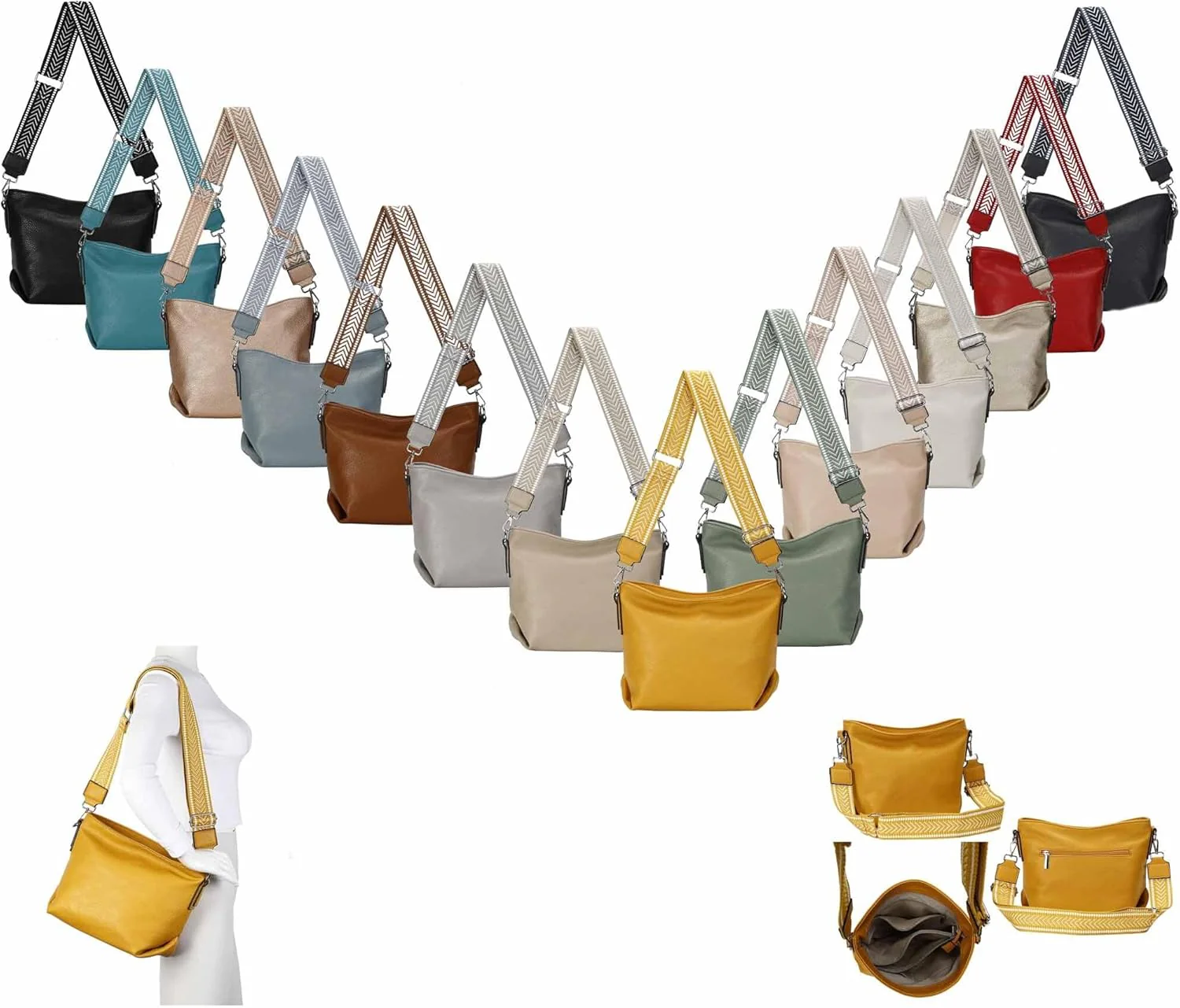 ITALYSHOP24 OBC DAMEN TASCHE Shopper Umhängetasche Schultertasche CrossOver Crossbody Beuteltasche H - Image 2