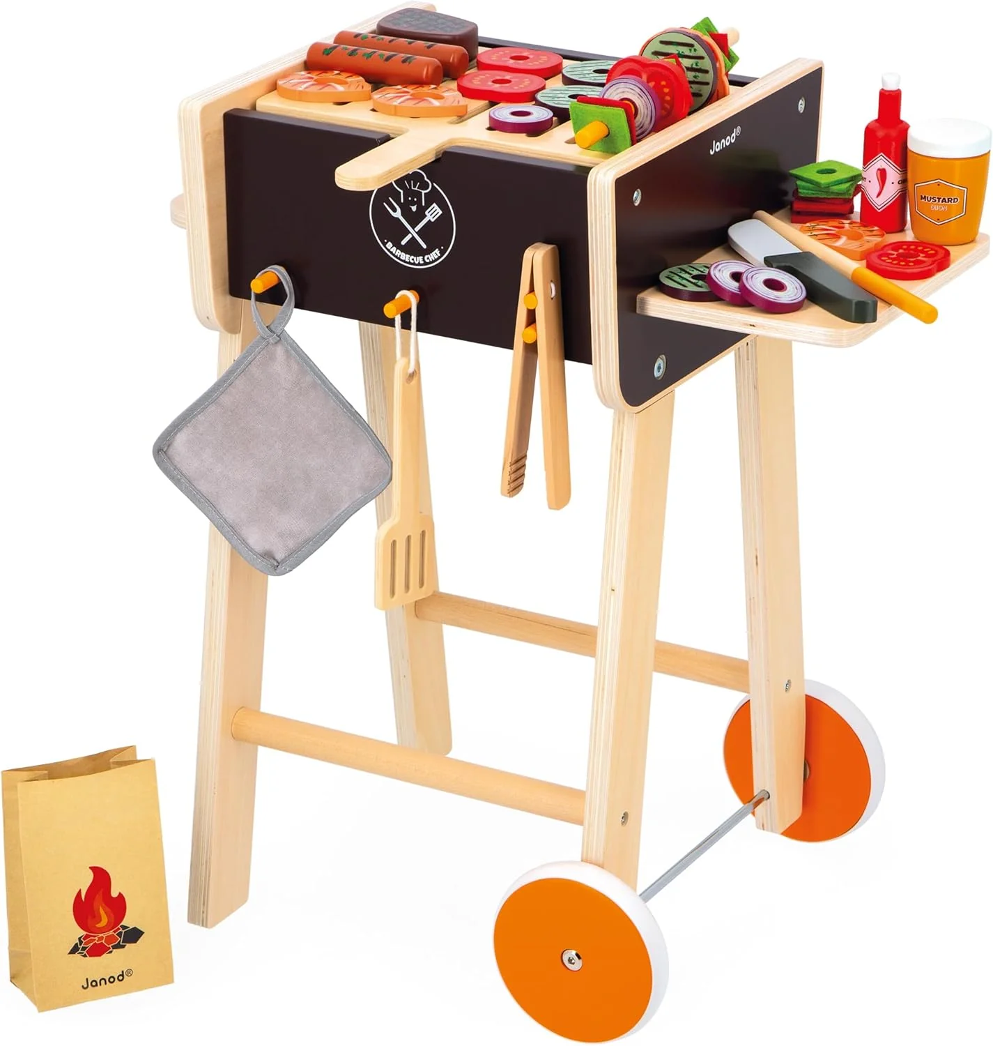 Janod - Grill aus Holz - Rollenspielzeug Küche und Puppengeschirr für Kinder - Inklusive 57 Zubehört - Image 2