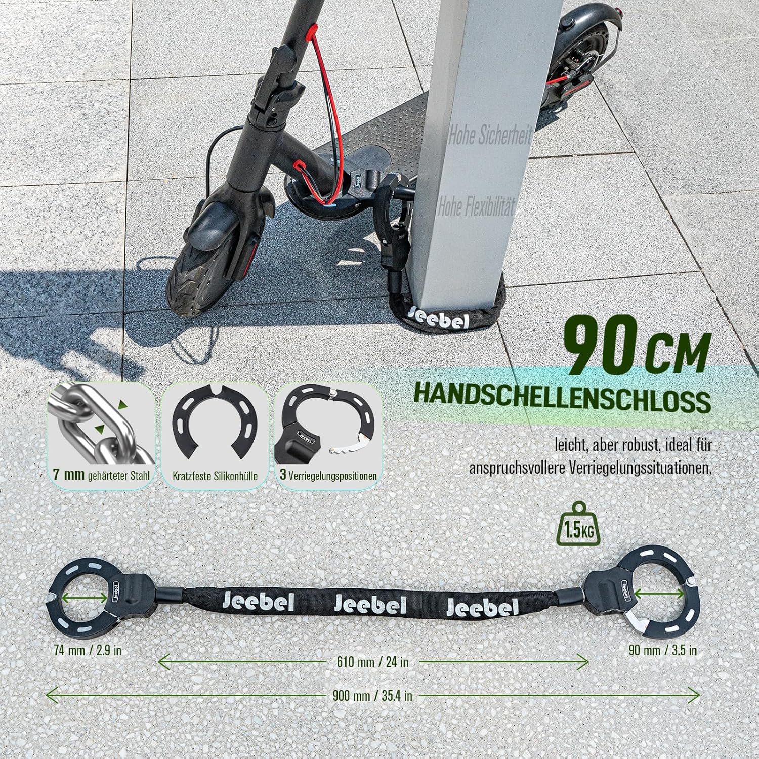 Jeebel 3/4/5L E Scooter Tasche & 90cm 7mm Handschellenschloss, Grosse Kapazität Lenkertasche mit Sch - Image 3