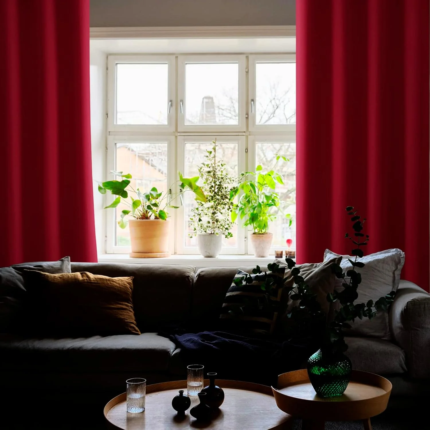 JIUZHEN Blickdicht Vorhänge Gardinen Ösenvorhang für Schlafzimmer Wohnzimmer,Rot Verdunkelungsvorhan - Image 5