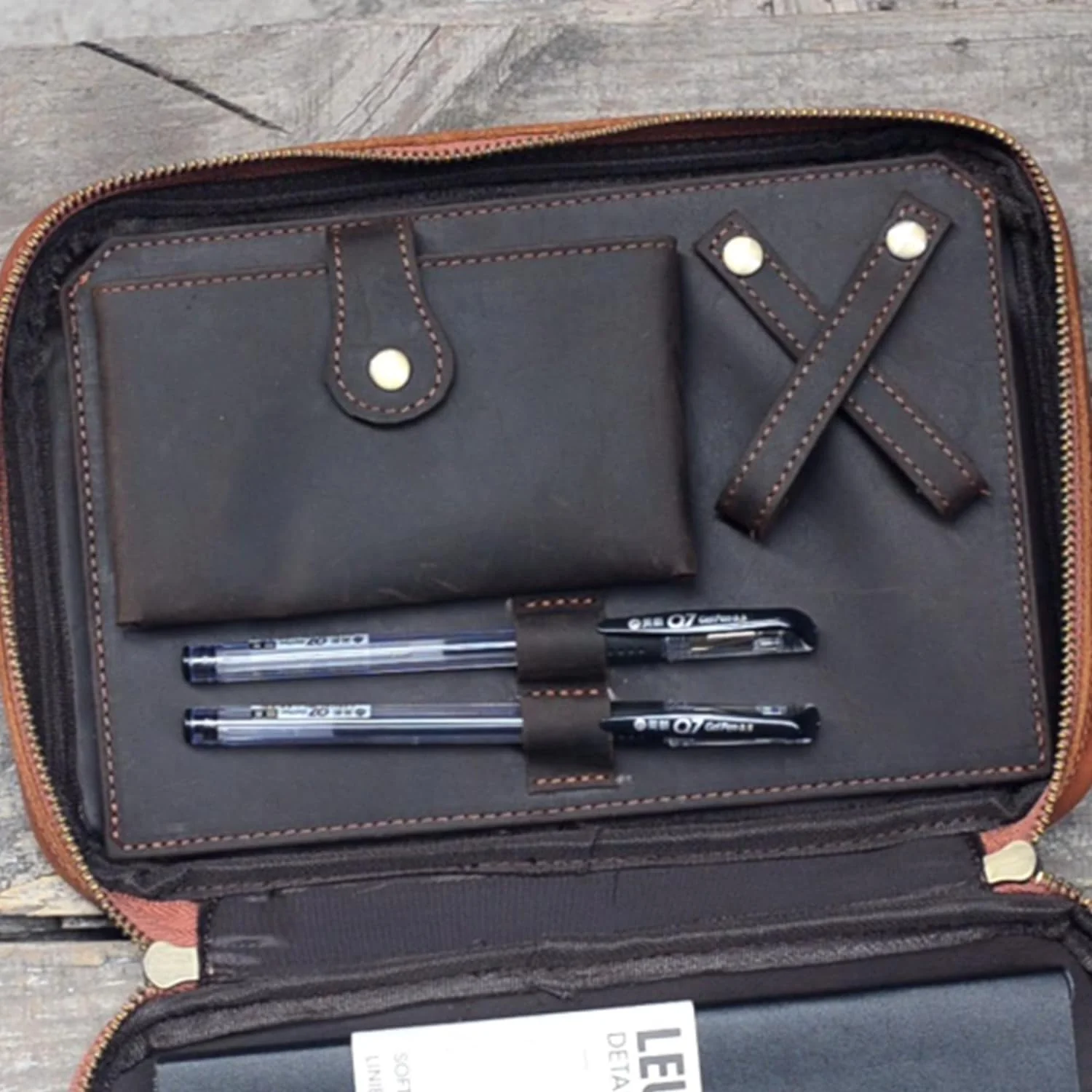 JJNUSA Leder Portfolio Reise Reissverschluss für Männer Frauen iPad Pro 11 10.5/9.7 Cover Dokument O - Image 3