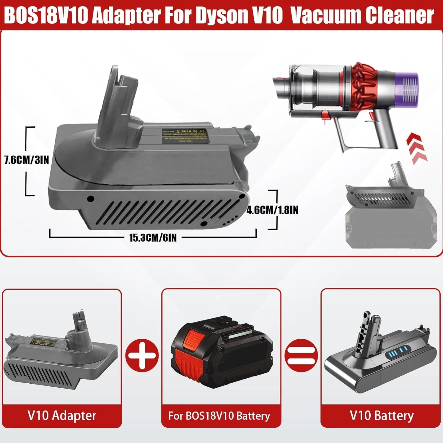 JJXNDO für Dyso V10 Akku Ersatz, V10 Adapter für Bosch Professional 18V System GBA Li-Ionen Konverte - Image 2