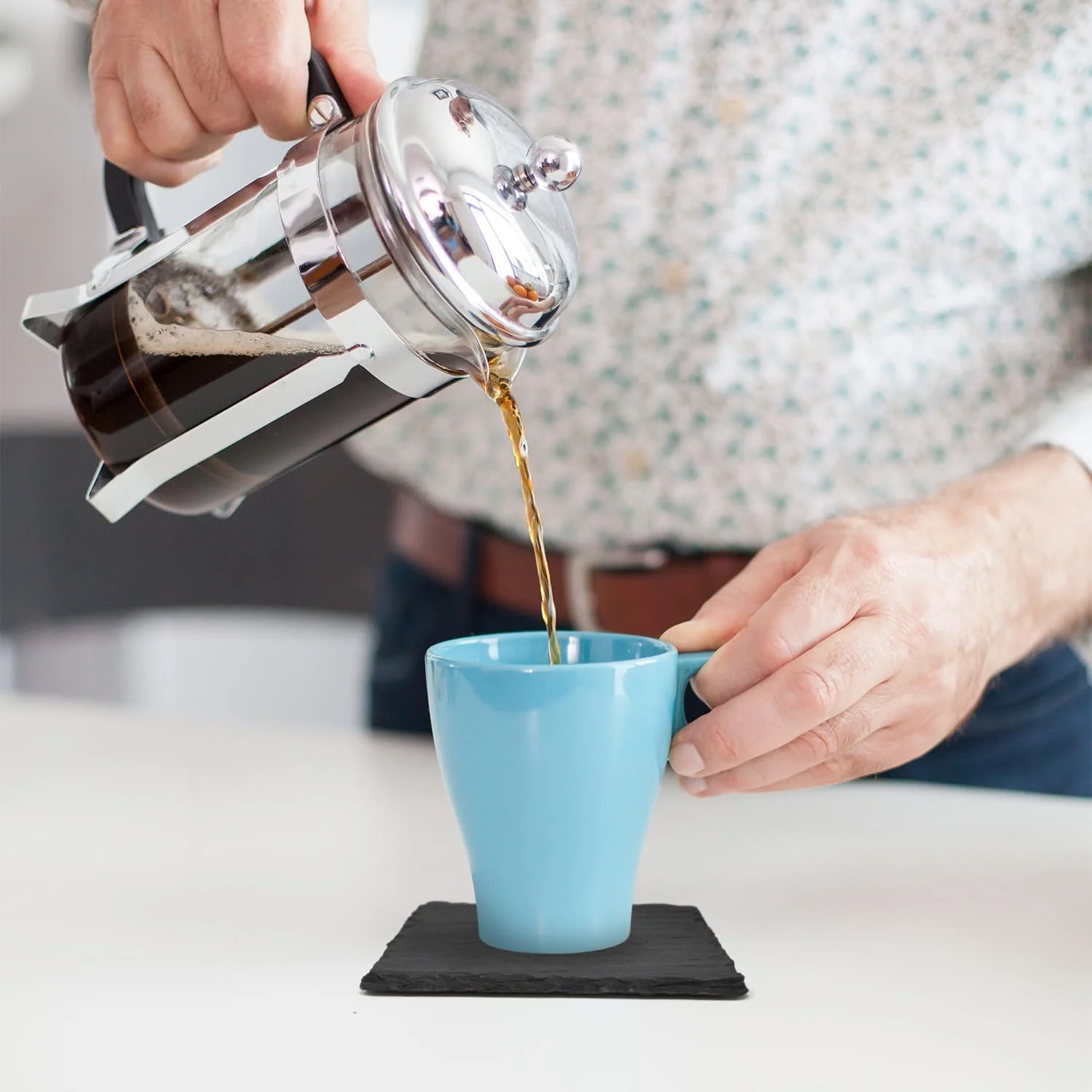 Joeji's Kitchen 10er Set Stein Schiefer Untersetzer für Getränke mit Bambus Halter - Hitzebeständige - Image 6