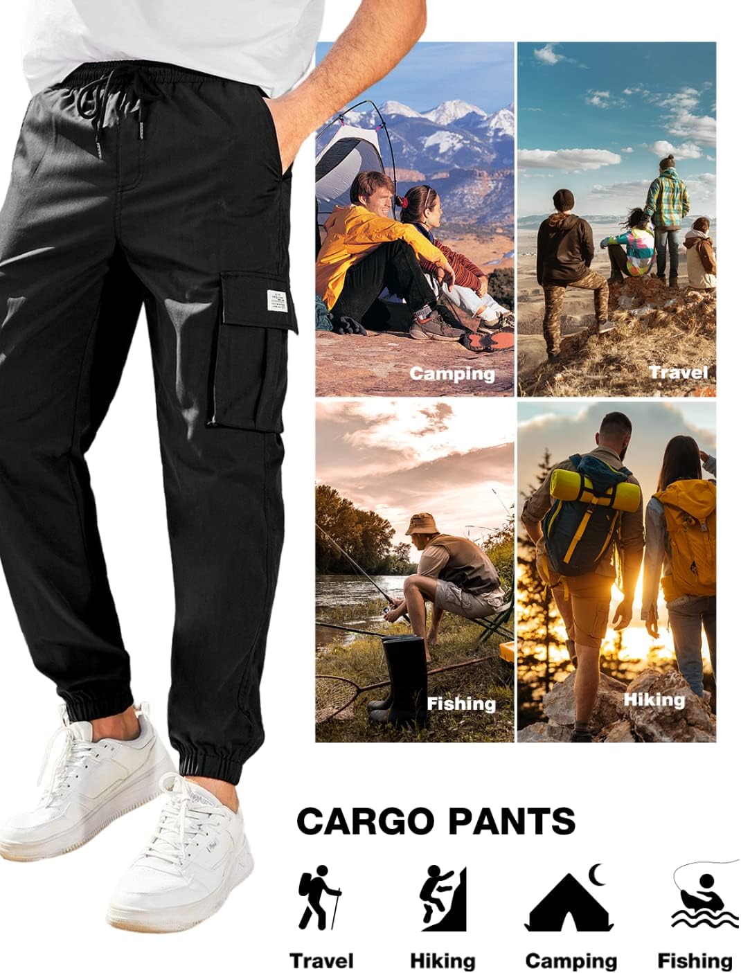 Jogginghose Herren Cargohose Einfarbige Hose Männer Causal Sporthose Elastische Freizeithose mit 6 T - Image 4