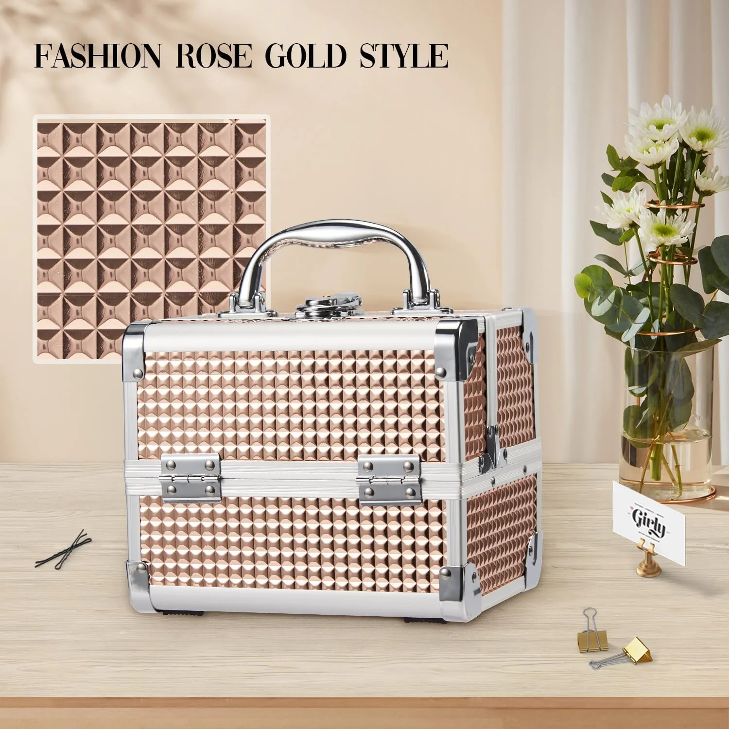 Joligrace Kosmetikkoffer Schminkkoffer, Kosmetik Make up Organizer Koffer Mit Schlüssel und Spiegel - Image 5