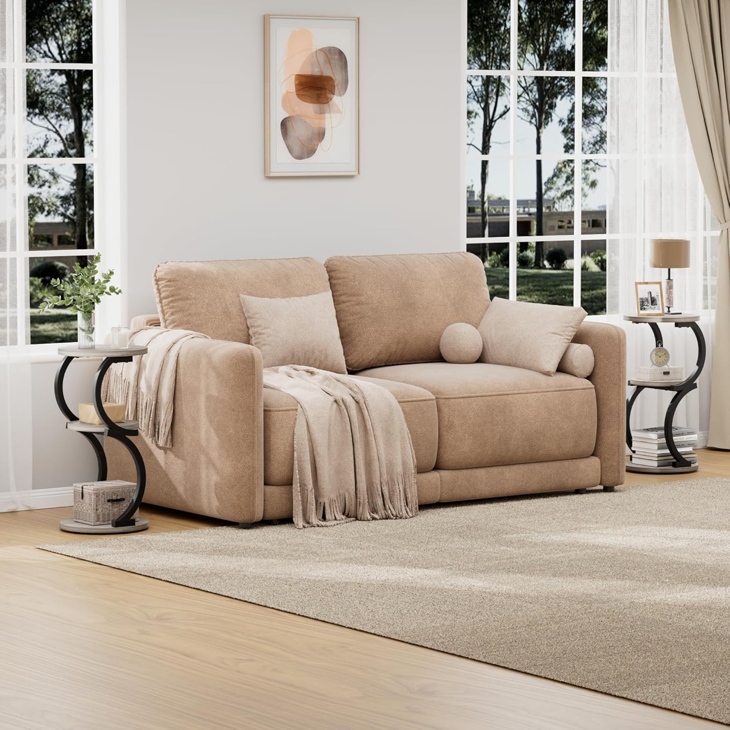 JUSTOGO Beistelltisch Rund, S-förmiges 3-stufiger Couchtisch, Kleiner Tisch Holz, Metall Nachttisch - Image 8