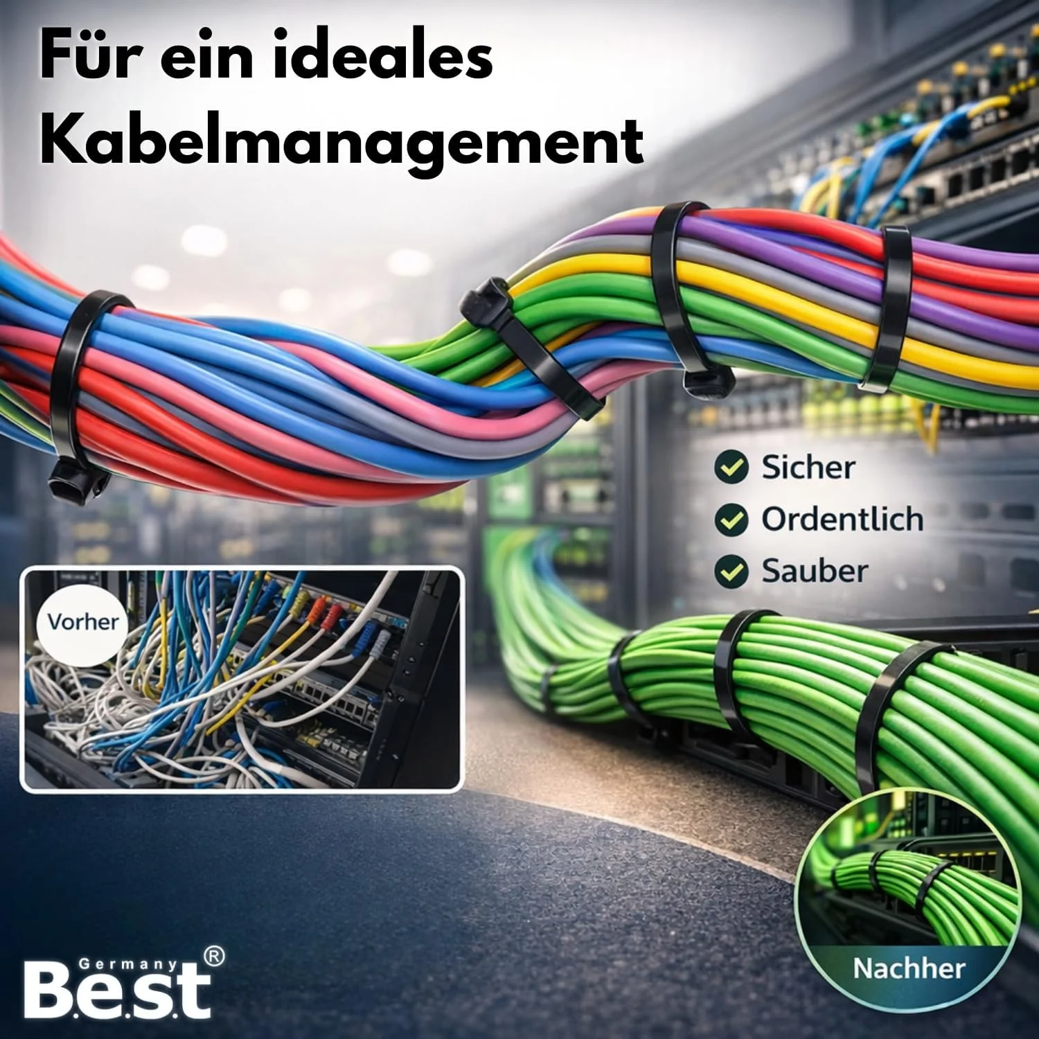 Kabelbinder Schwarz 1000 Stück - 4,8 x 300 mm – Reissfest, Belastbar & Robust – Kunststoff Kabelbind - Image 6
